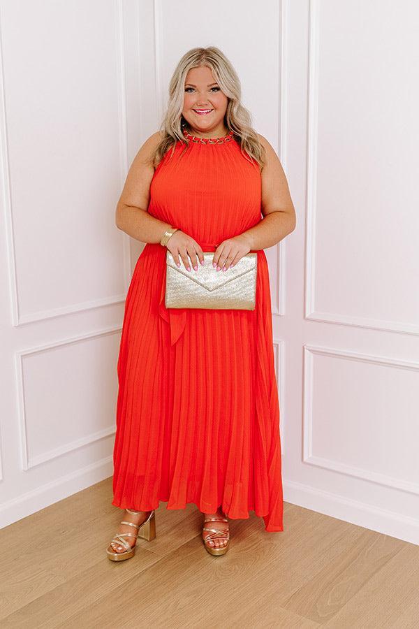 VIP Party Pleated Maxi Dress in Red Curves Product Image