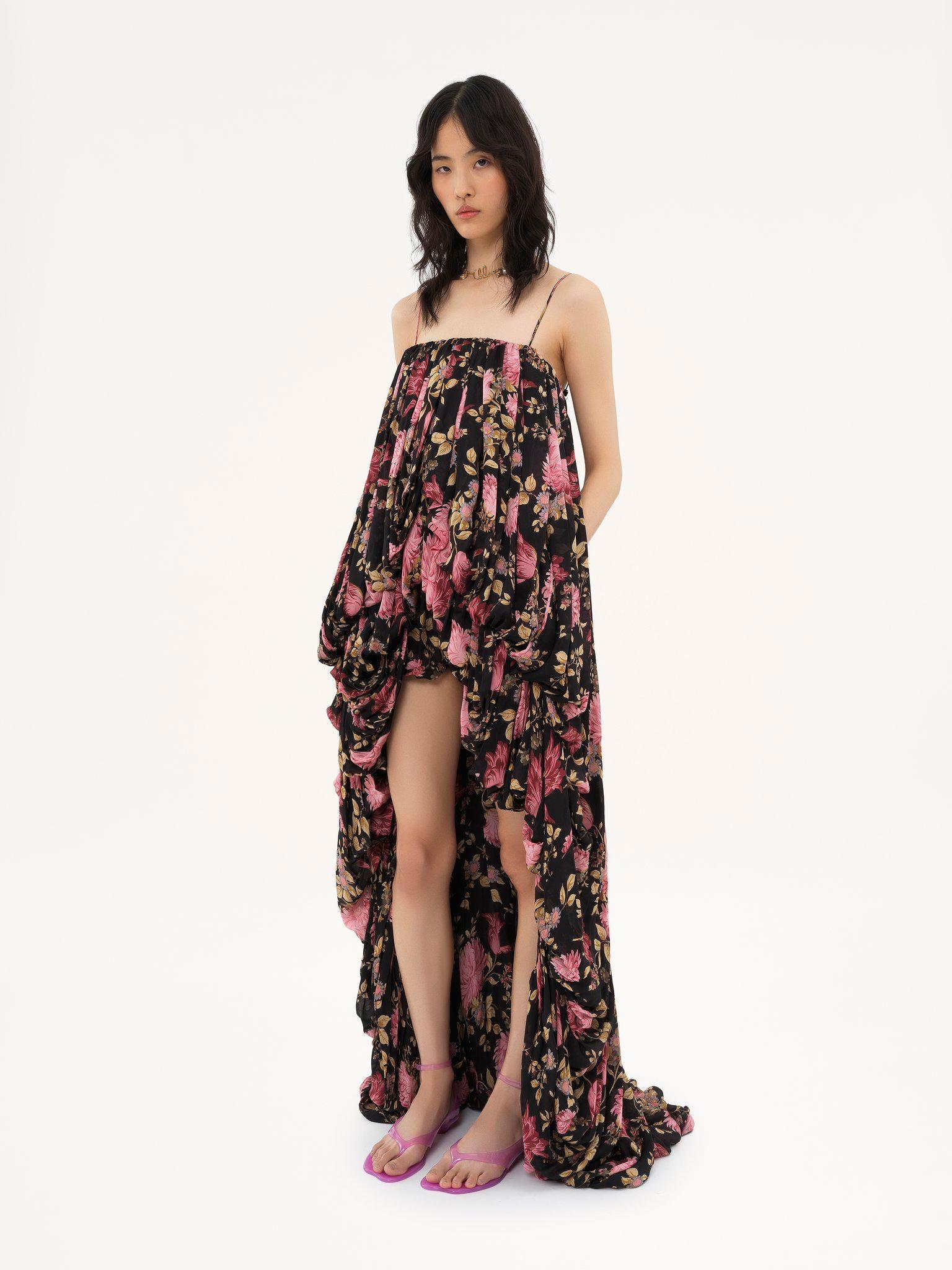 High-low sleeveless jumpsuit in silk charmeuse Product Image