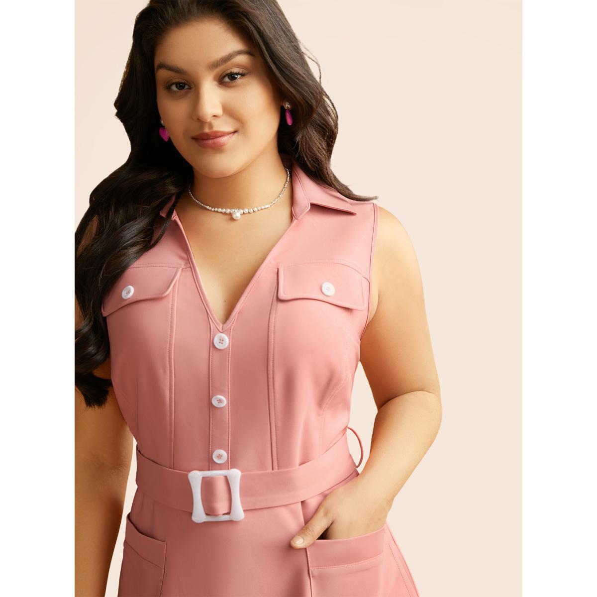 Plus Size Sleeveless Chest Flaps Midi Dress Crepe Women Cocktail Belted Party Curvy Bloomchic 18-20/2X Product Image