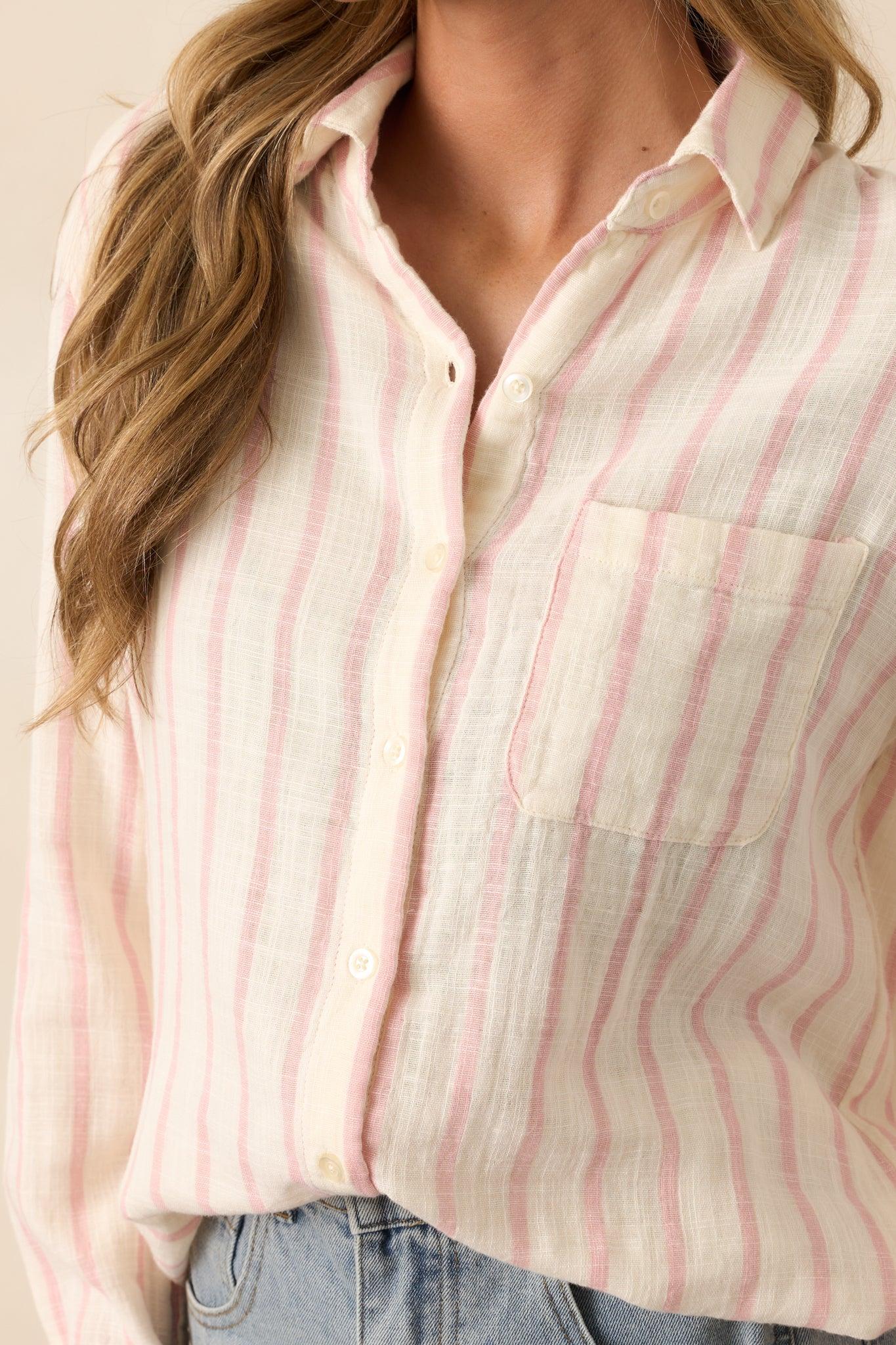 Z Supply Bone Ivory Saturdays Stripe Gauze Shirt Product Image