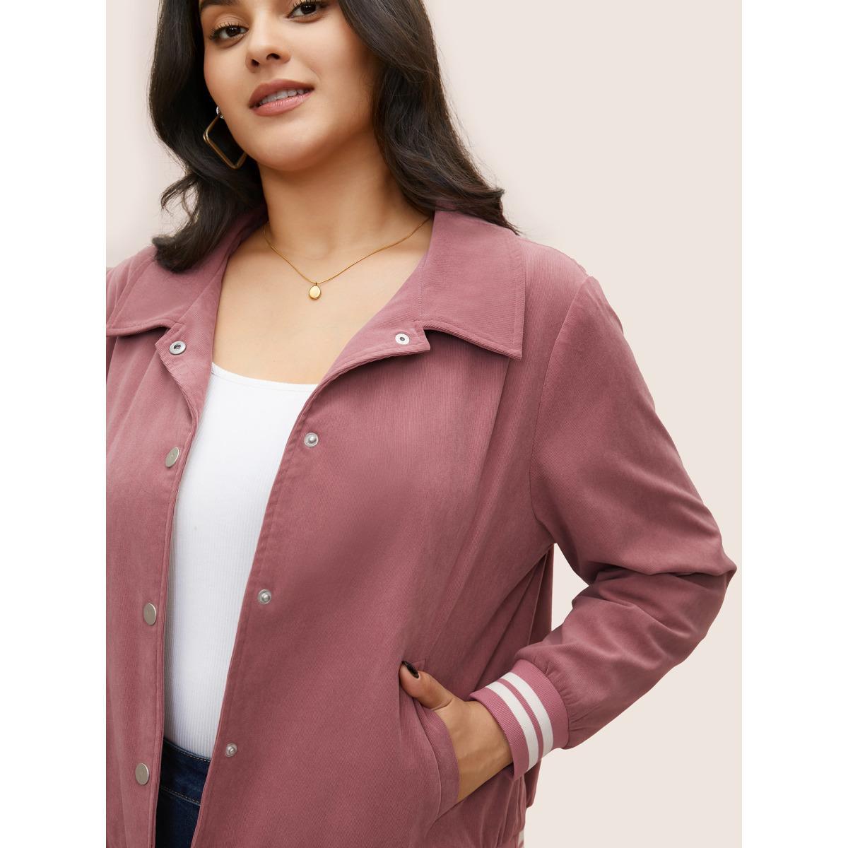 Plus Size Contrast Trim Button Through Rib Knit Jacket Women DustyPink Non Slanted pocket Everyday Jackets BloomChic 12/L Product Image