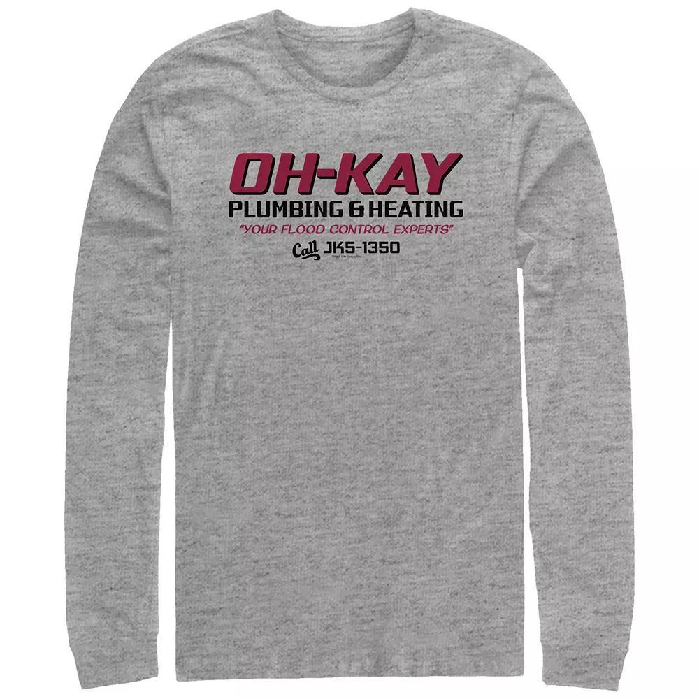 Big & Tall Home Alone Oh-Kay Plumbing & Heating Logo Long Sleeve Graphic Tee, Men's, Size: 5XL, Athletic Grey Product Image