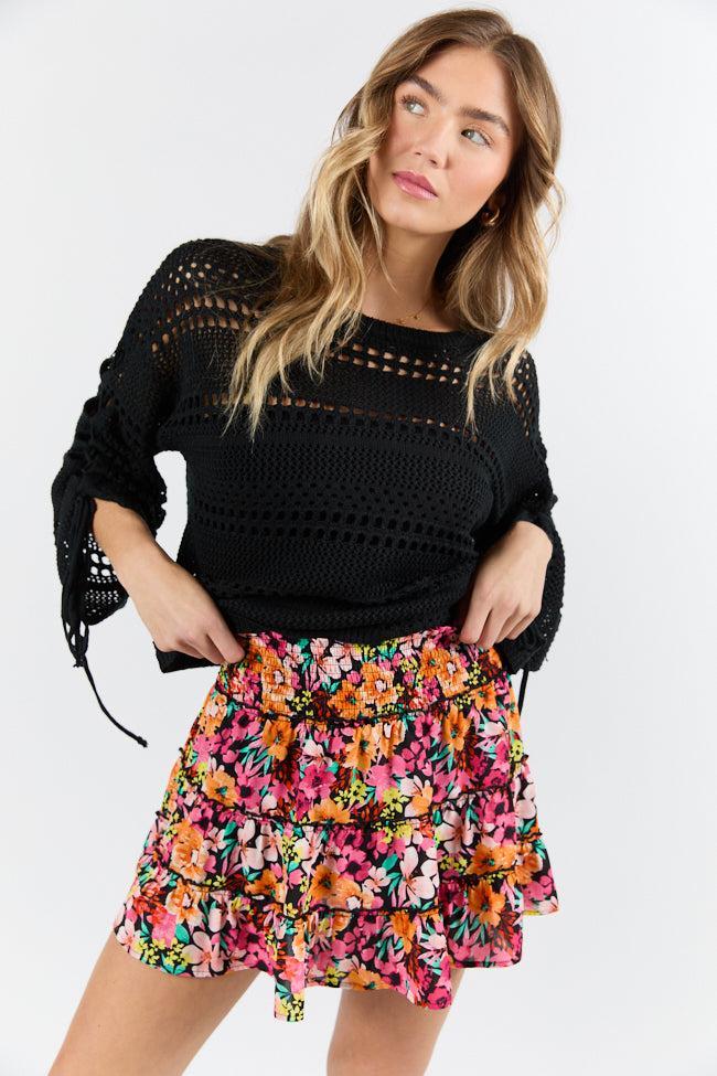 Through The Garden Black Multi Color Floral Mini Skort SALE Product Image