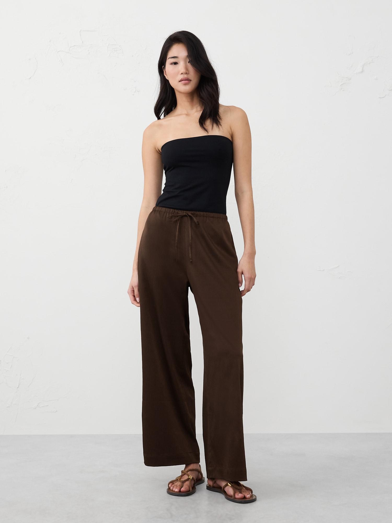 Wide-Leg Crinkled Satin Pull-On Pant Product Image