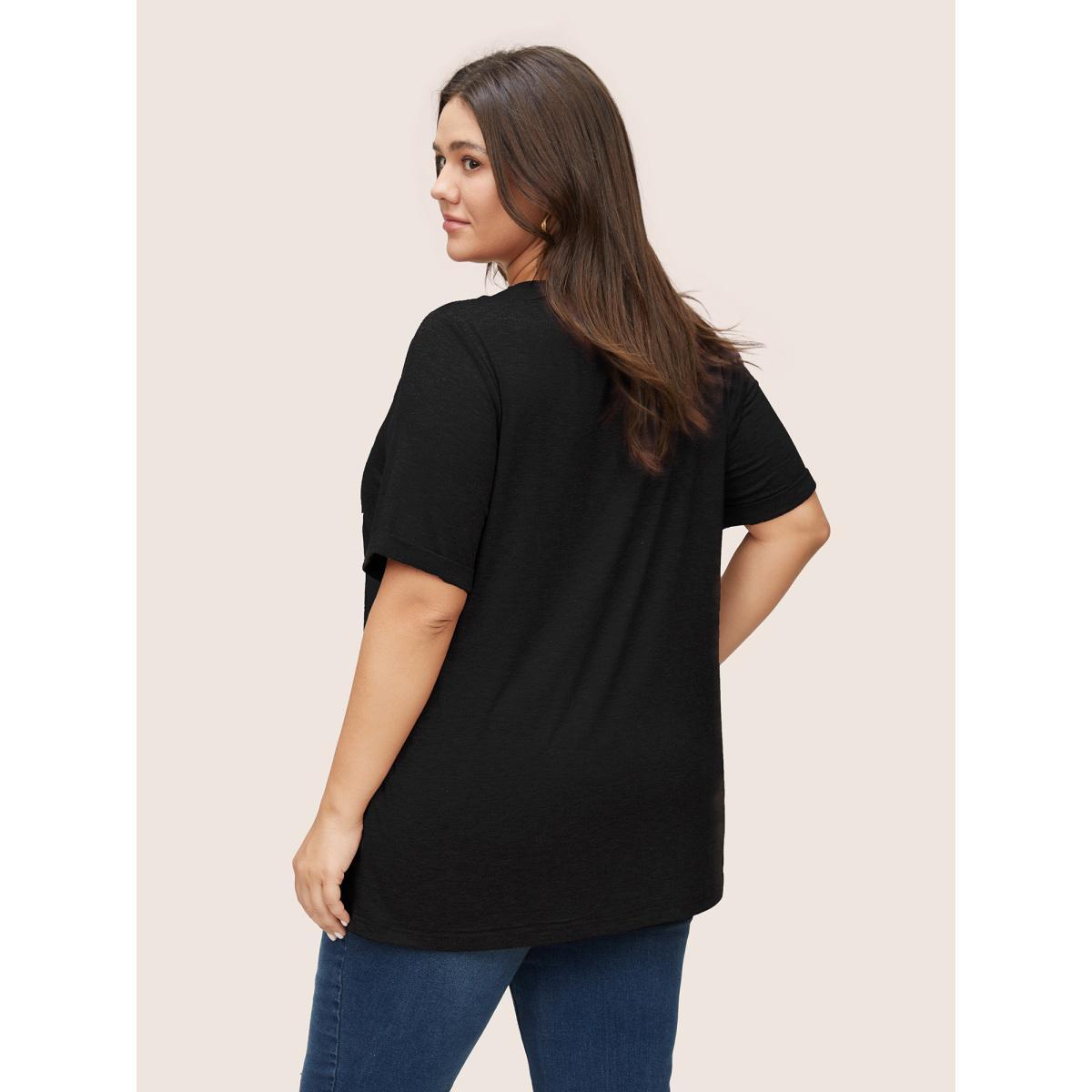 Plus Size Art & Design Elephant Print T-shirt Black Women Casual Non Art&design Round Neck Everyday T-shirts BloomChic 22-24/3X Product Image