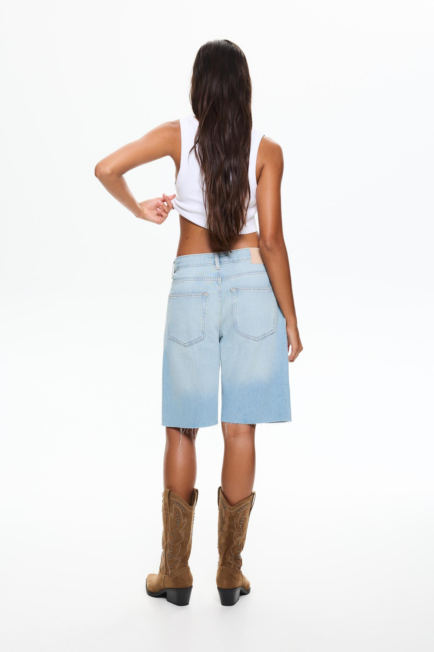 Low-rise baggy jorts with studs Product Image