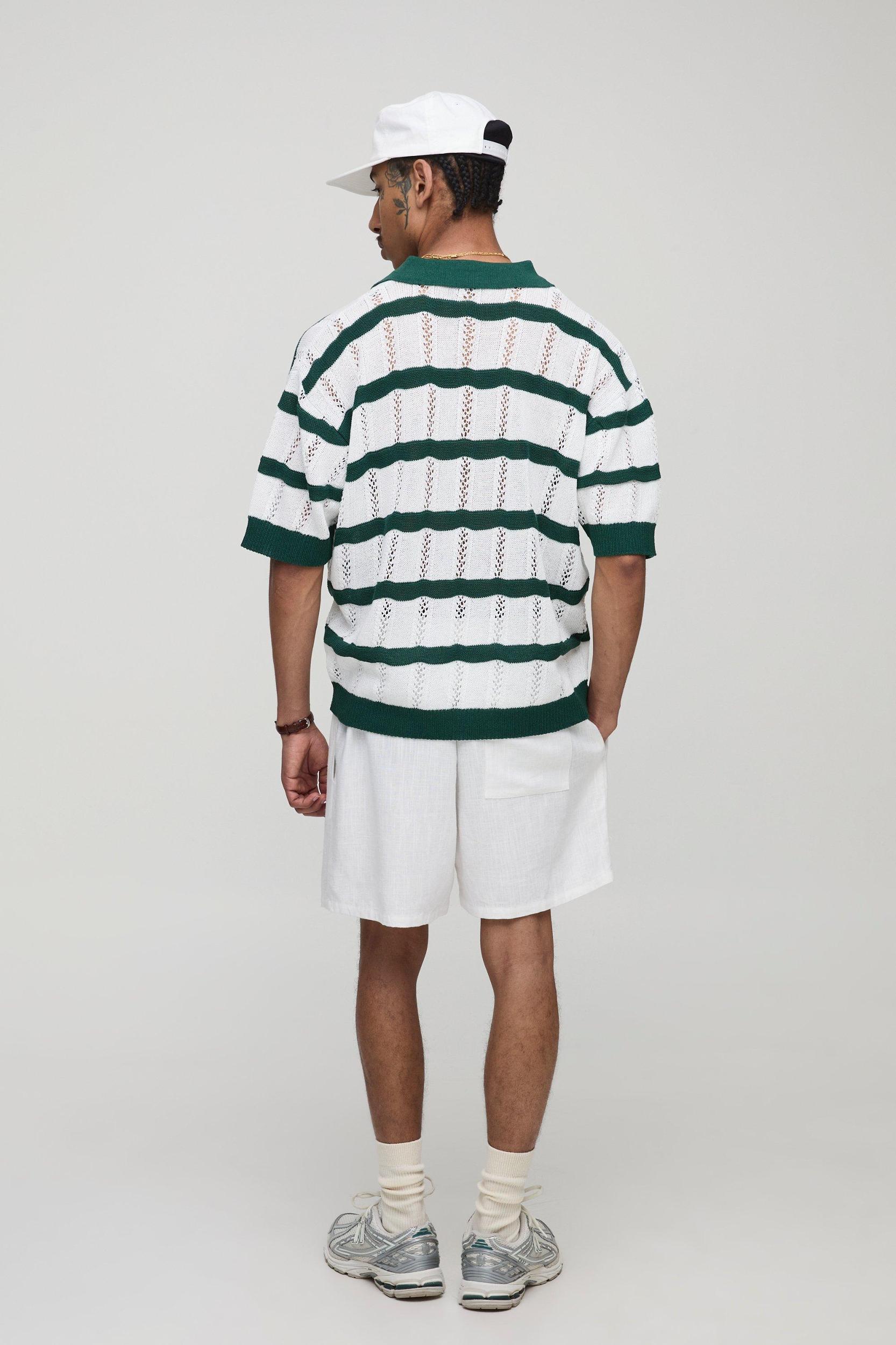 MAN Oversized Boxy Stripe Embroidered Knitted Polo | boohooMAN USA Product Image