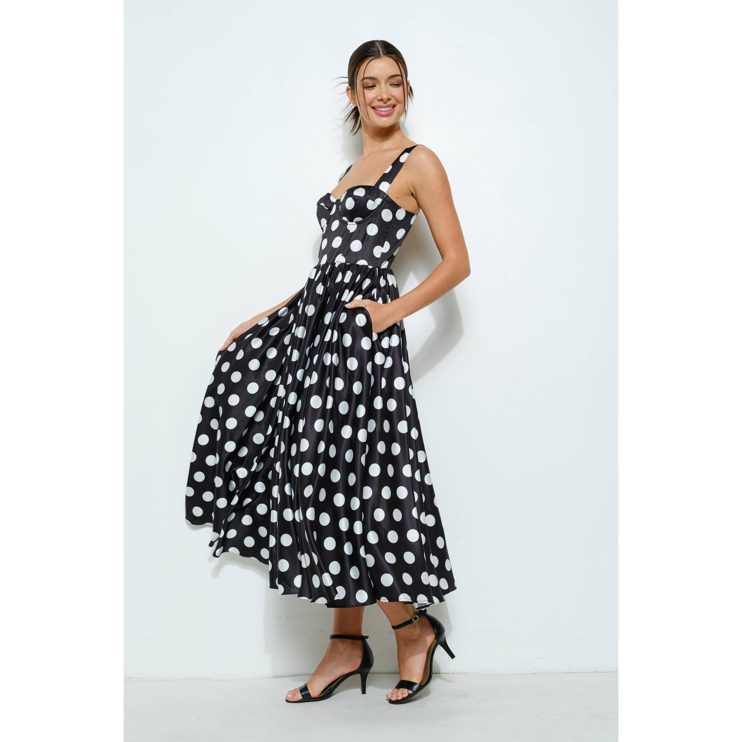 Polka Dot Bustier Midi Dress Product Image