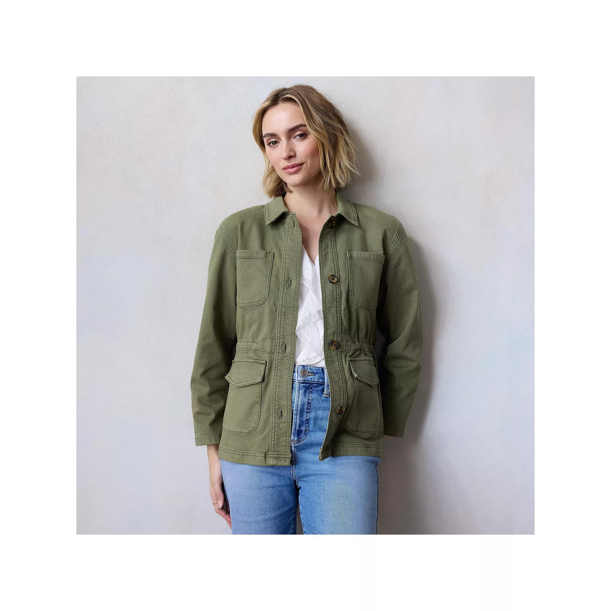 Petite LC Lauren Conrad Cinched-Waist Cargo Jacket, Women's, Size: Large Petite, Addison Green Product Image