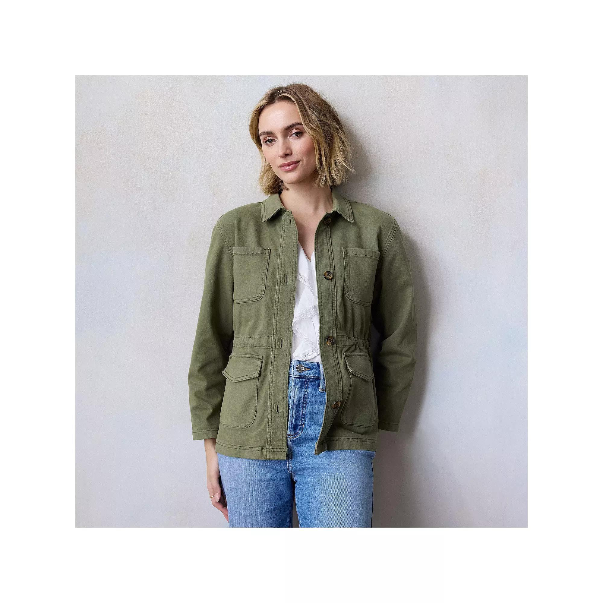 Petite LC Lauren Conrad Cinched-Waist Cargo Jacket, Women's, Size: Large Petite, Addison Green Product Image