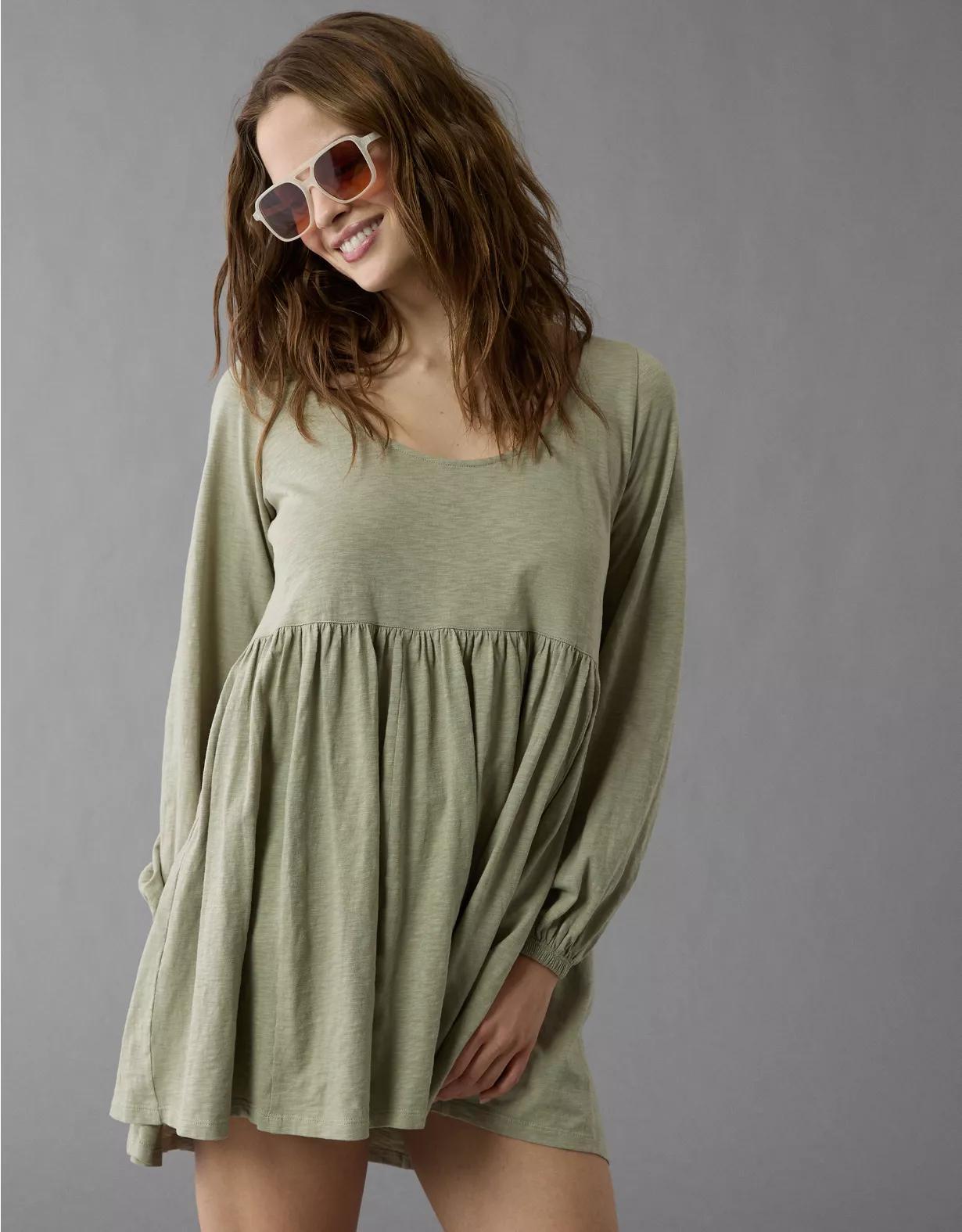 AE Sunchaser Knit Long-Sleeve Scoop Neck Mini Dress Product Image