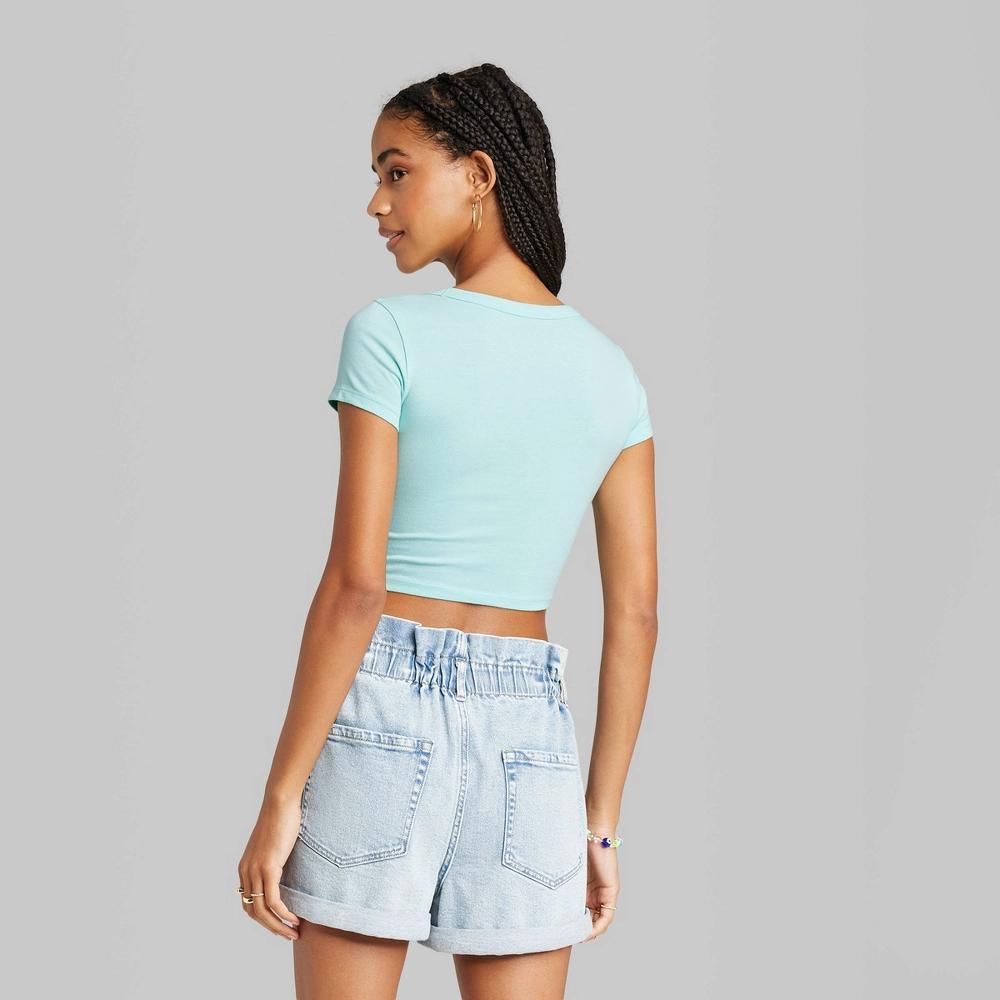 Womens Short Sleeve V Neck Cropped T-Shirt - Wild Fable Dark XXS: Cotton Blend, Lightweight, Fitted Pullover Product Image