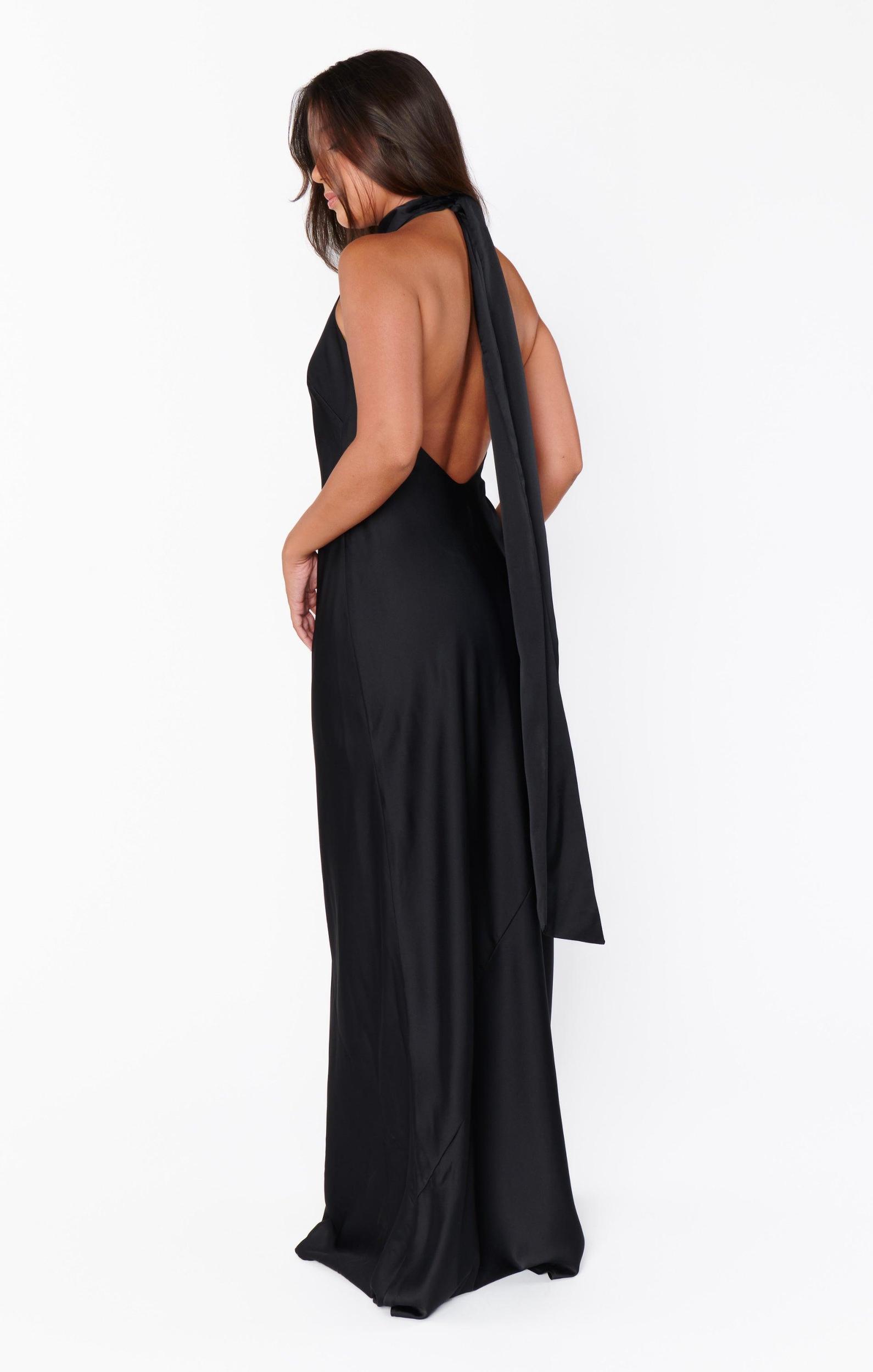 Lisa Maxi Dress ~ Black Luxe Satin Product Image