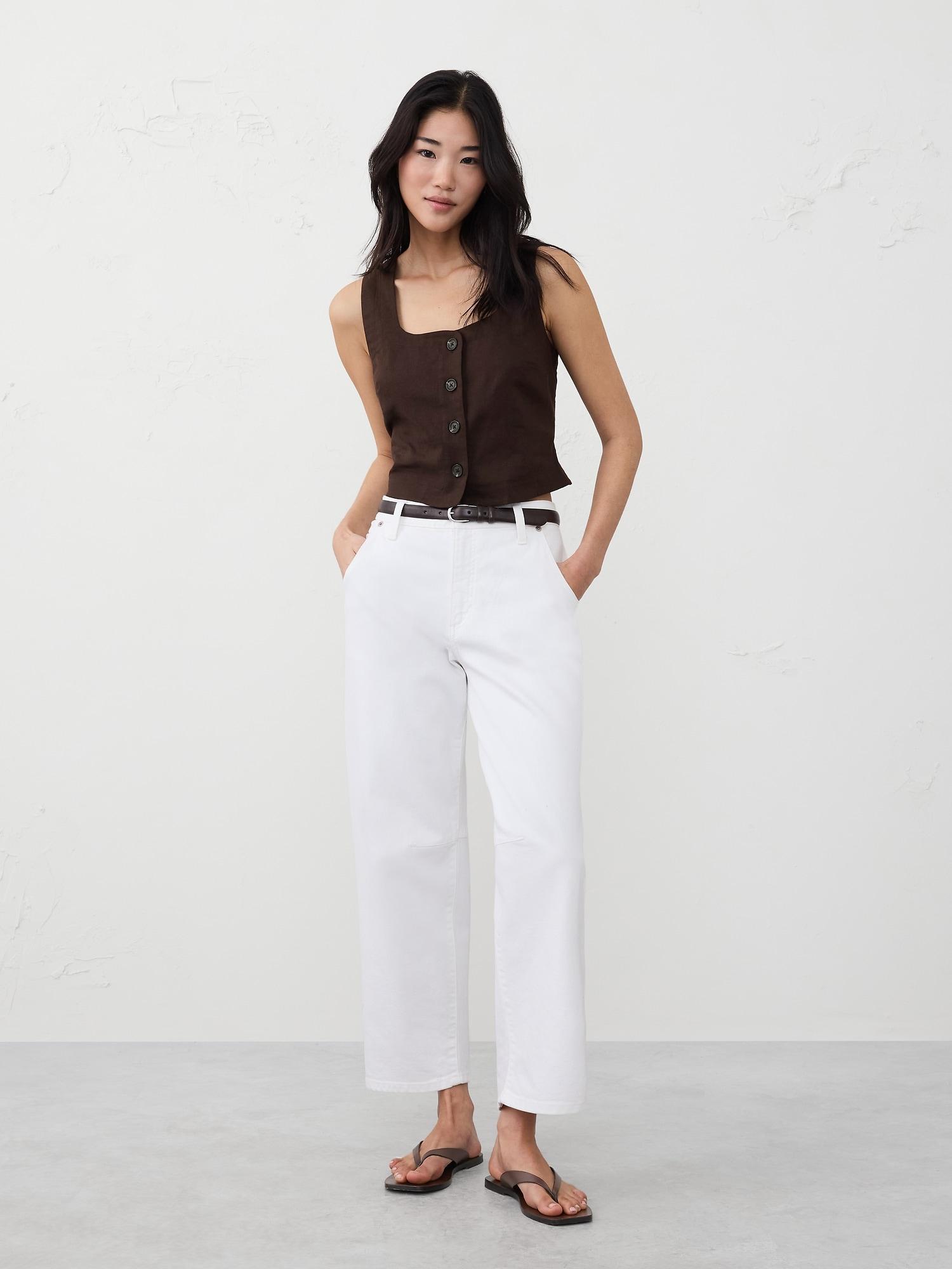 Linen-Blend Buttoned Top Product Image