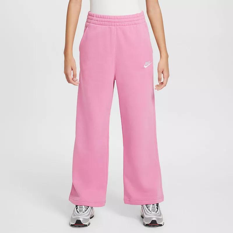 Girls 7-16 Nike Sportswear Club Fleece Wide-Leg Pants, Girl's, Size: Large, Pink Product Image
