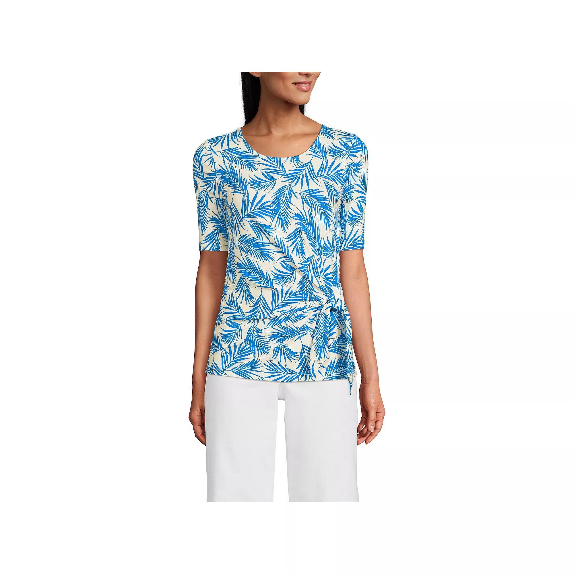 Petite Lands End Elbow Sleeve Tie Front Top, Womens Product Image