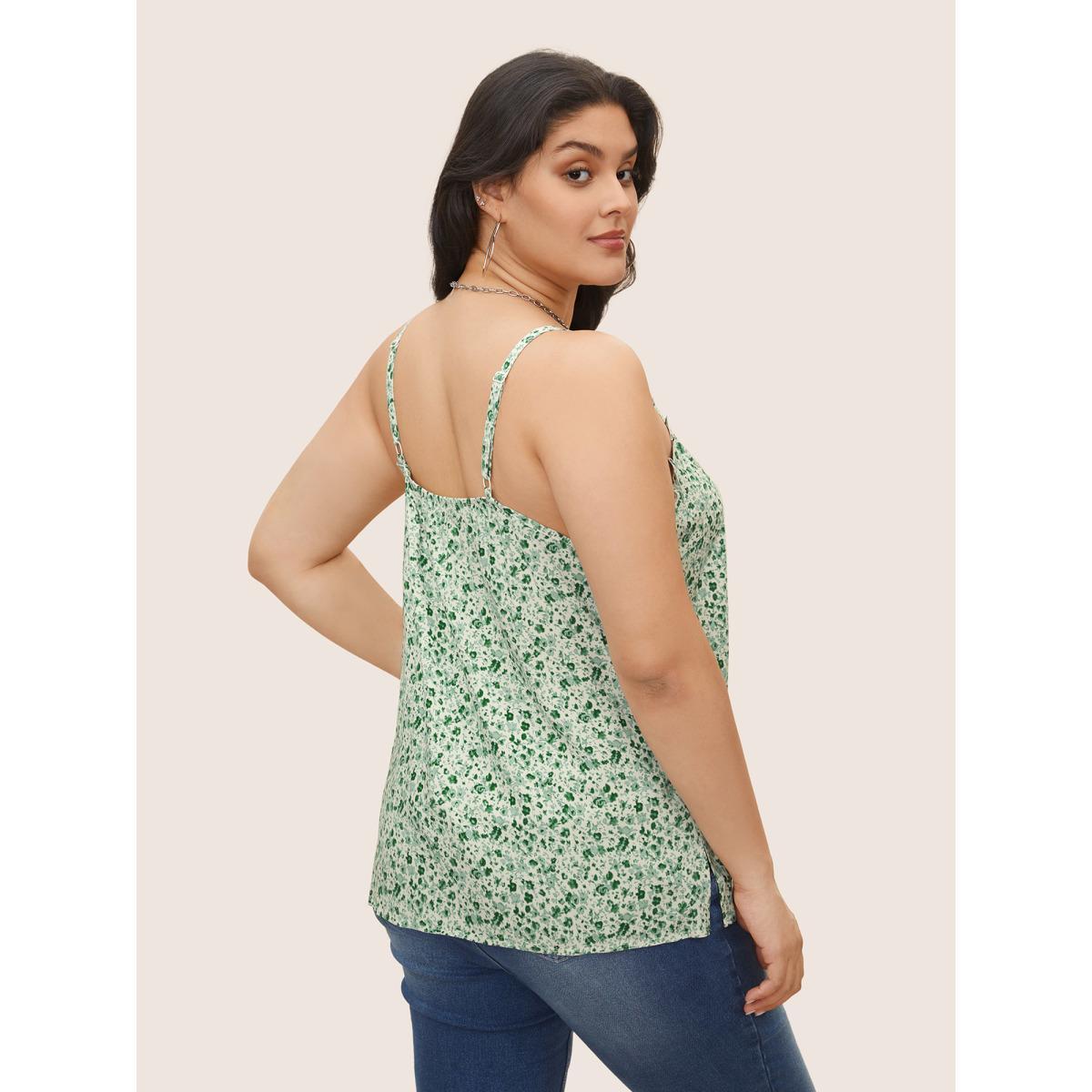 Plus Size Ditsy Floral Frill Trim Adjustable Straps Cami Top Women Moss Casual Frill Trim V-neck Everyday Tank Tops Camis BloomChic 30/6X Product Image