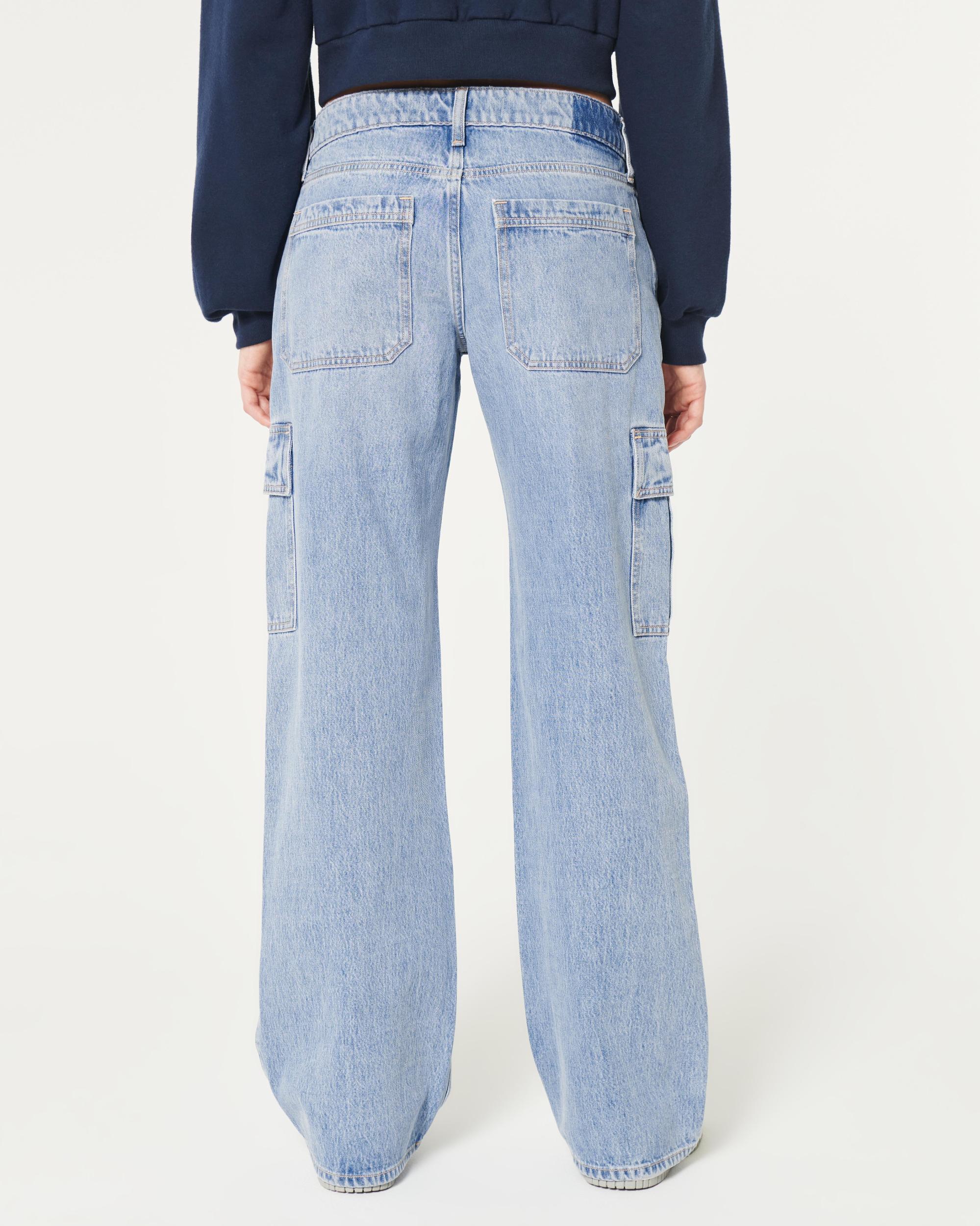 Low-Rise Washed Black Baggy Cargo Jeans Product Image