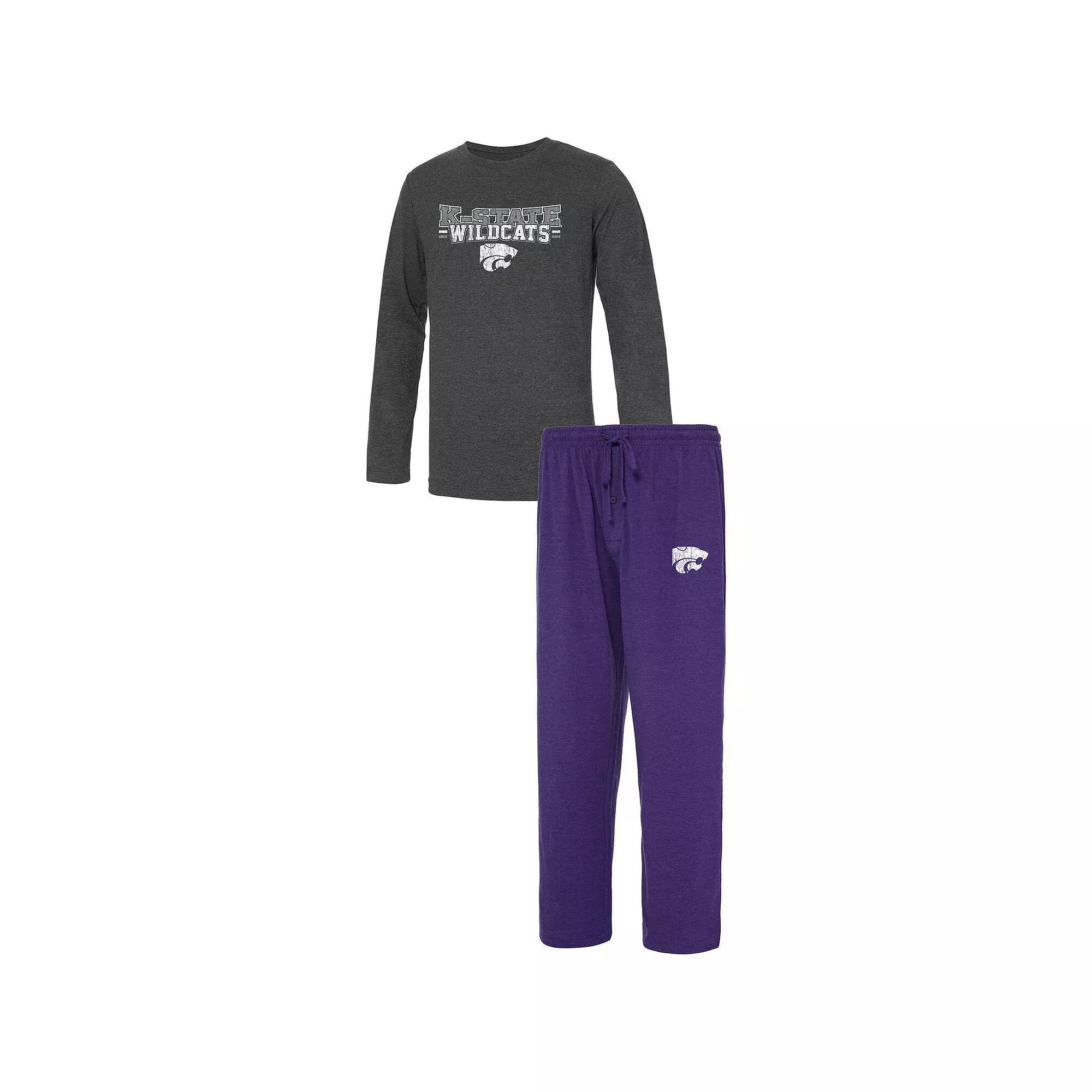 Men's Concepts Sport Purple/Heathered Charcoal Kansas State Wildcats Meter Long Sleeve T-Shirt & Pants Sleep Set, Size: Large Product Image