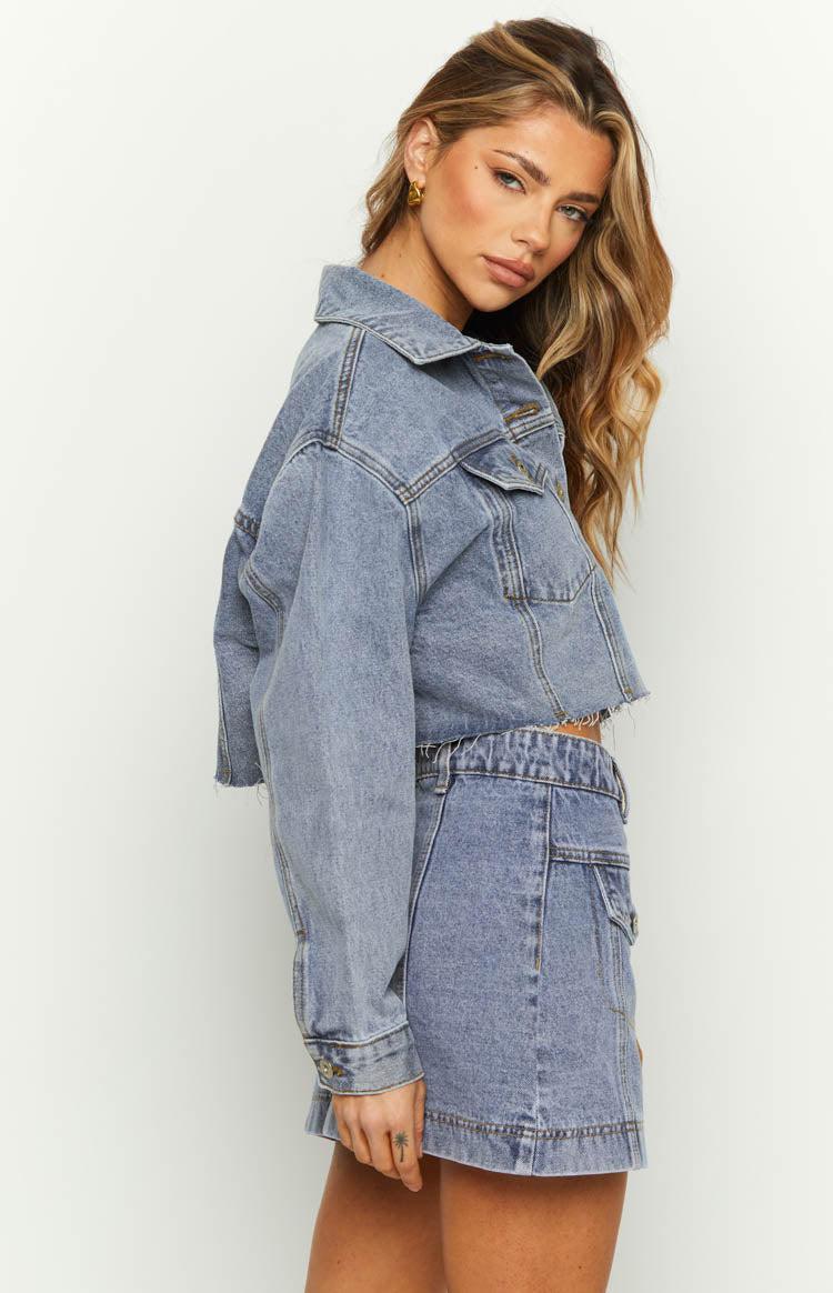 Helena Mid Wash Denim Cargo Mini Skirt Product Image