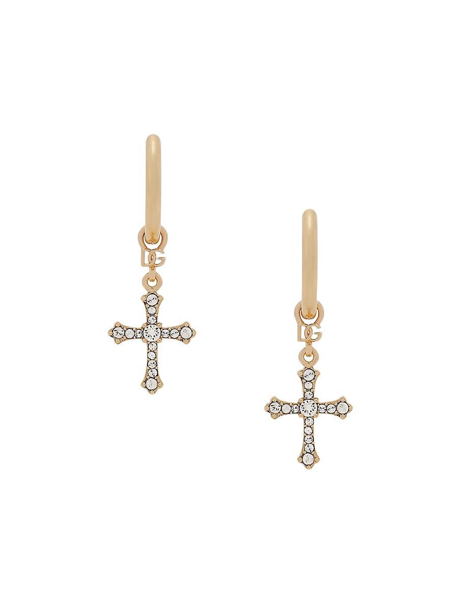 Womens Gold-Plated & Glass Crystal Cross Hoop Earrings Product Image