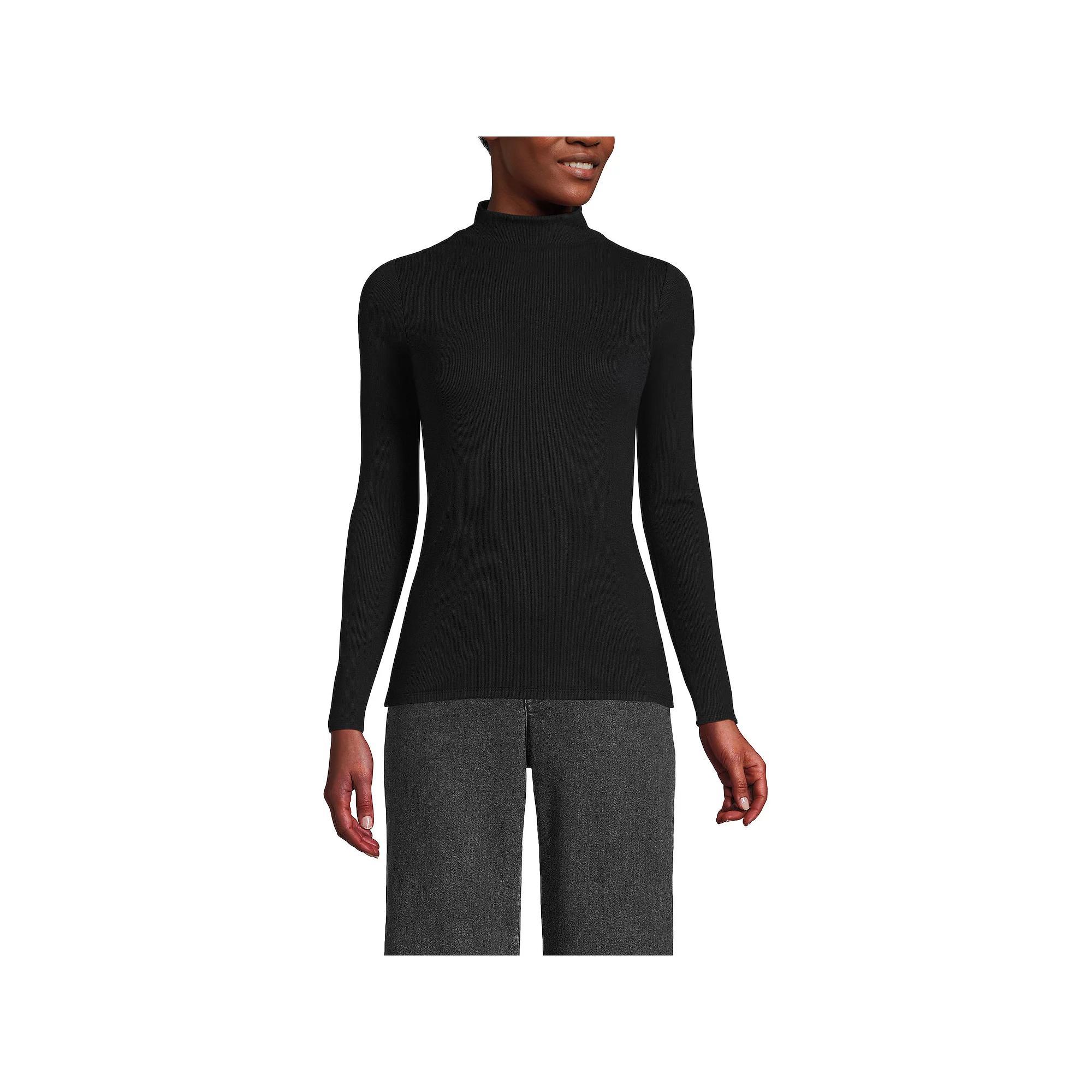 Women's Lands' End Rib Skimming Long Sleeve Mock Neck Top, Size: Medium, Red Red Product Image