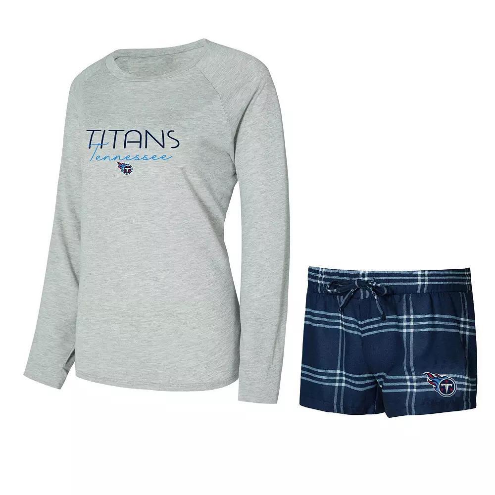 Women's Concepts Sport Navy/Gray Tennessee Titans Petition Raglan Long Sleeve T-Shirt and Shorts Set, Size: Large, Blue Product Image