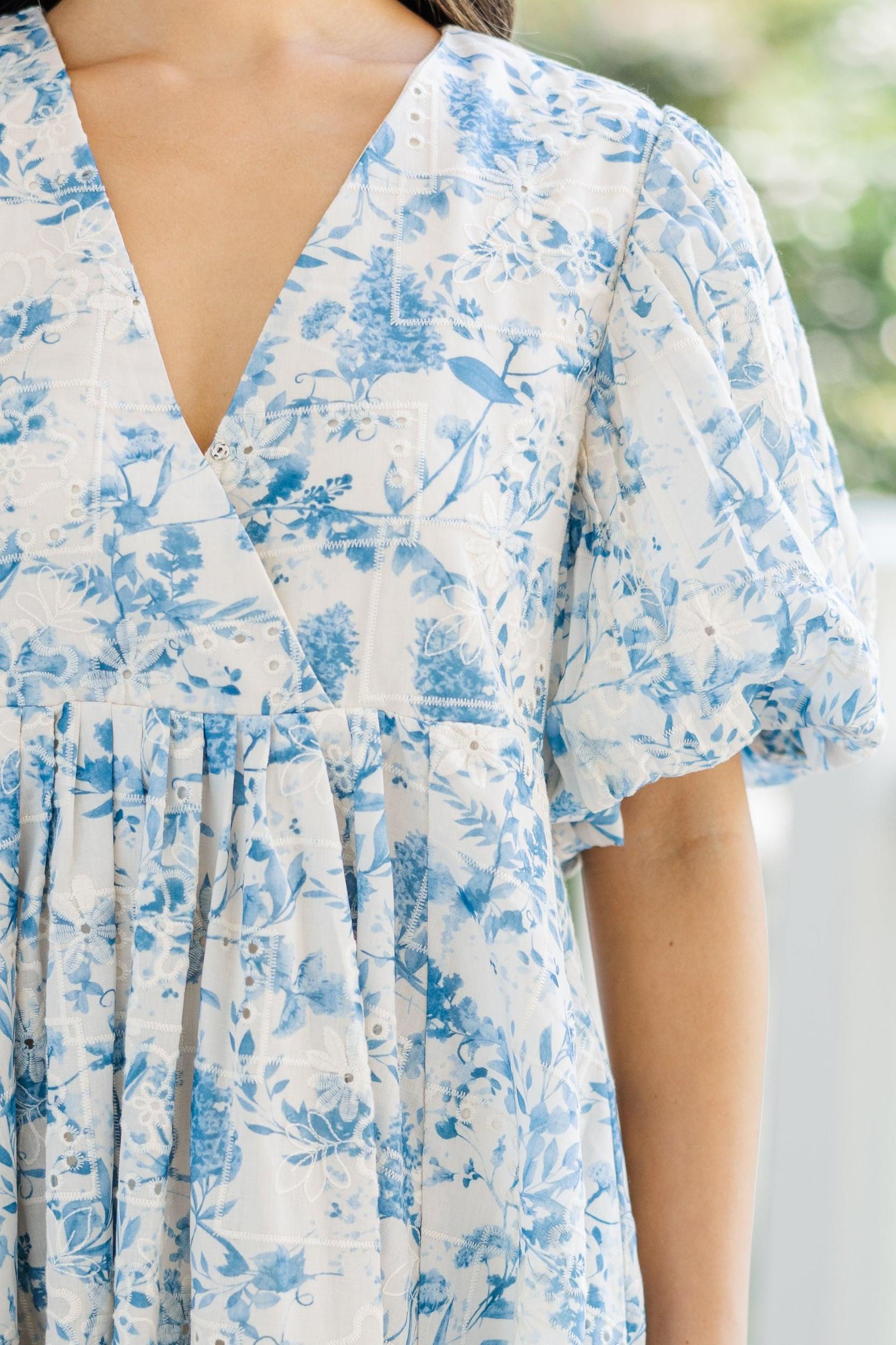 Tell It All Blue Floral Babydoll Dress Female Product Image