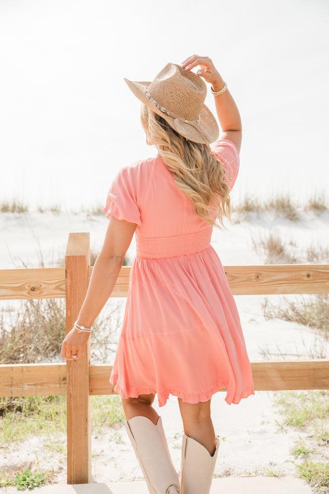 Urban Cowgirl Coral V-Neck Smocked Dress SALE Product Image