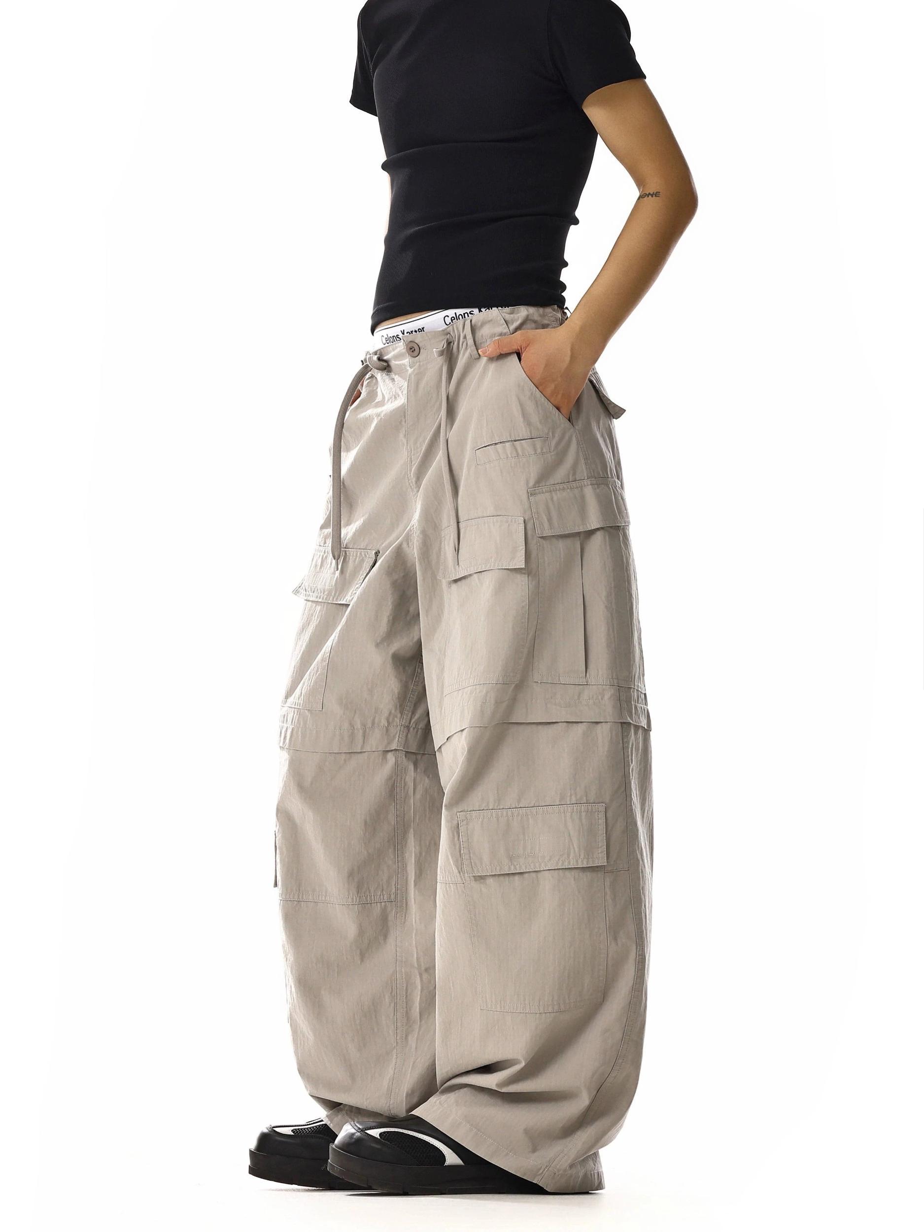 RT No. 18164 CREAM GRAY CARGO STRAIGHT PANTS Product Image