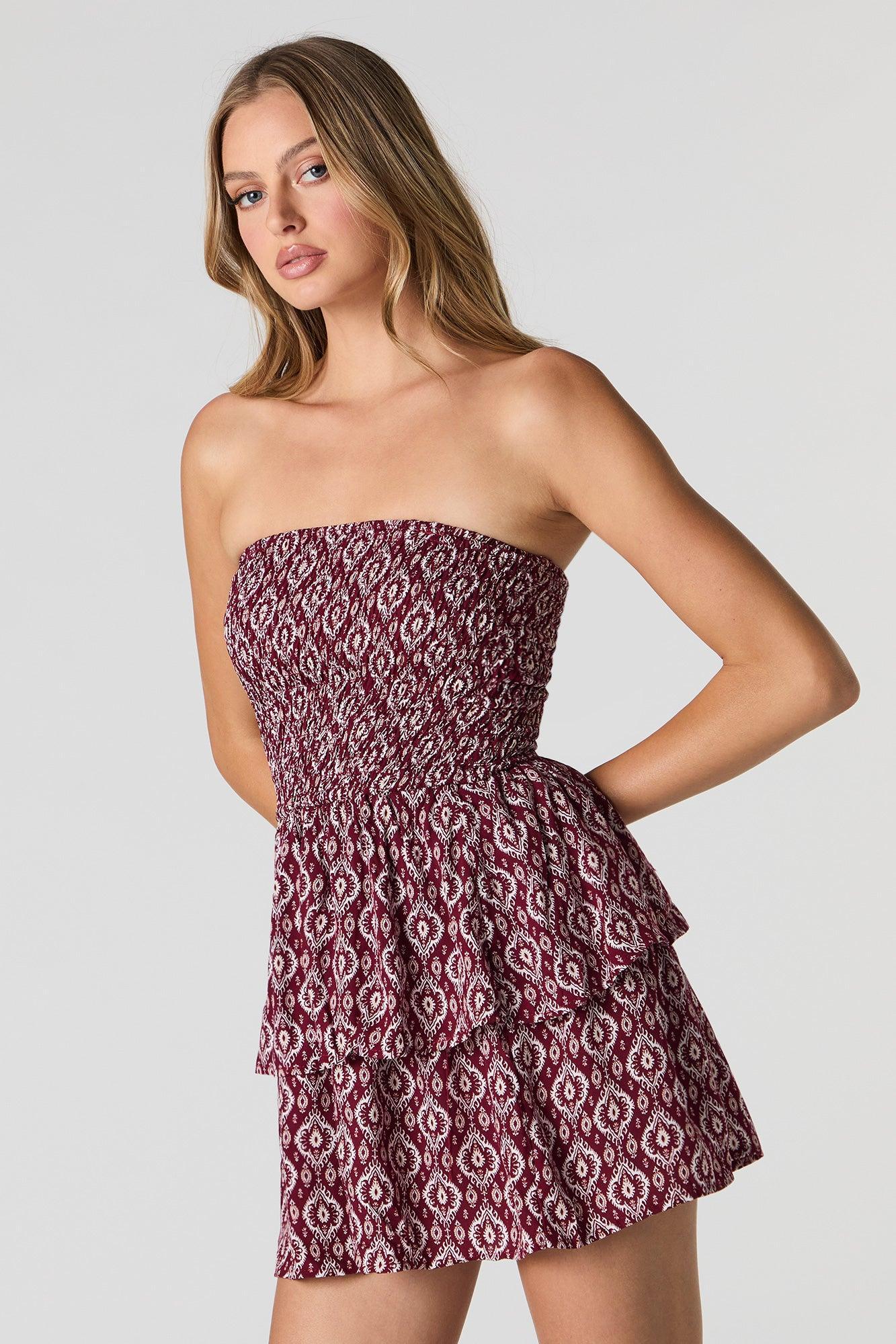 Printed Smocked Tiered Mini Dress Female Product Image