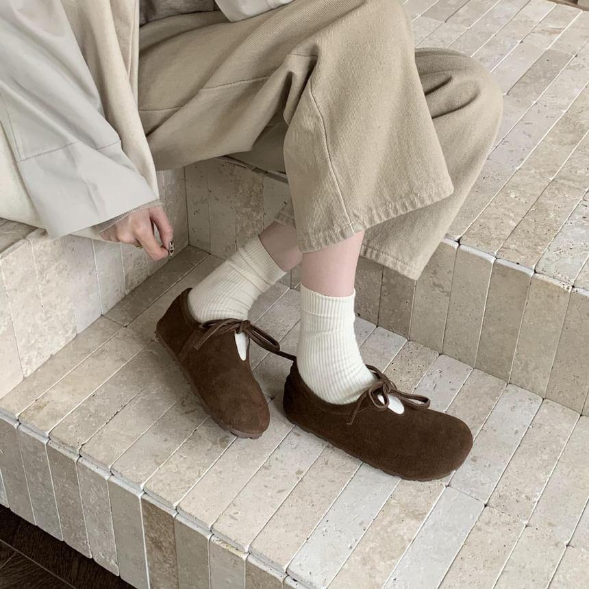 Plain Fleece-Lined Lace-Up Flats Product Image