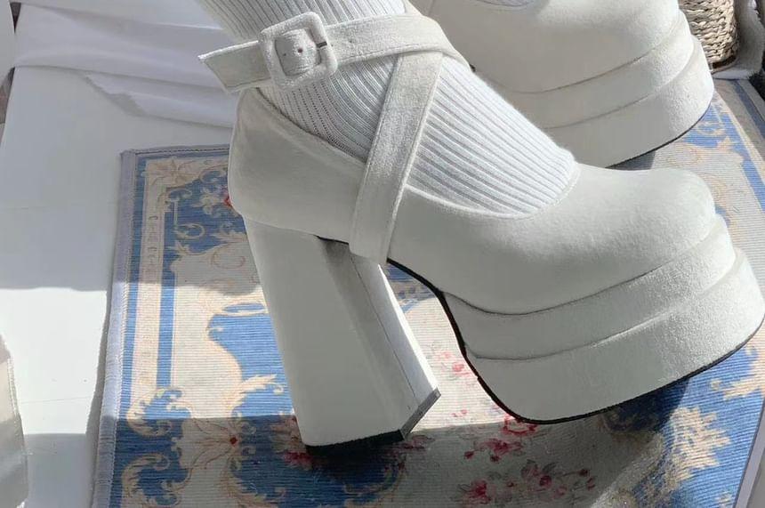 Lace-Up Platform Chunky-Heel Pumps Product Image