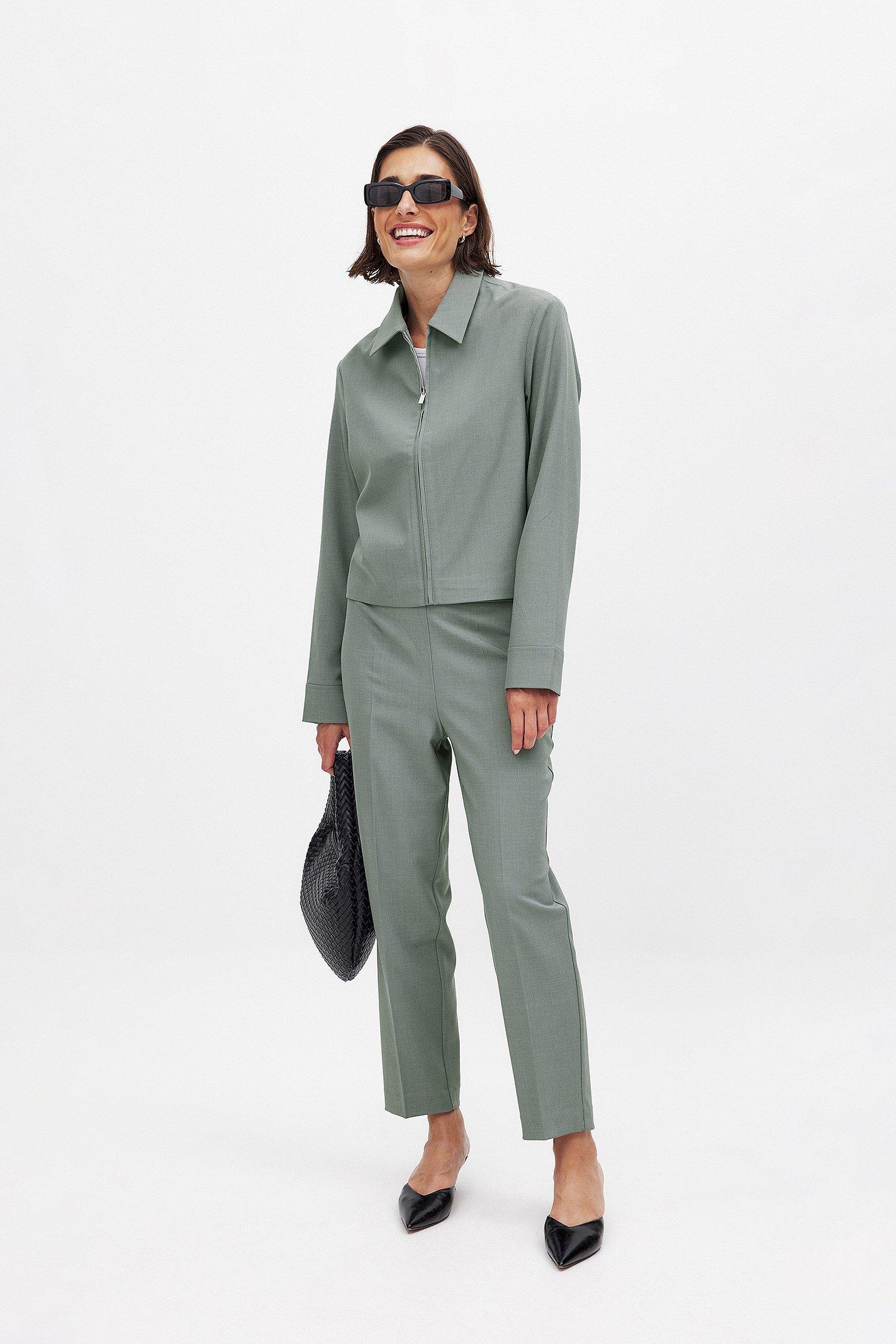 Cropped Mid Waist Pants Beige Product Image