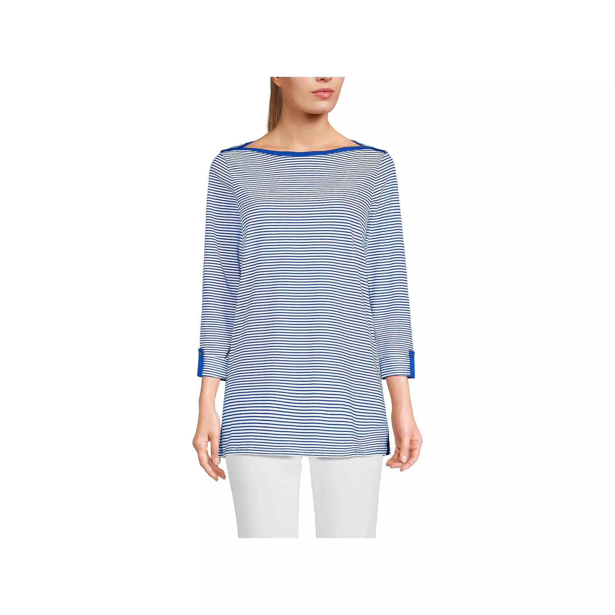Women's Lands' End Adjustable 3/4 Sleeve Boatneck Tunic, Size: XL, Blue Ivory Stripe Product Image