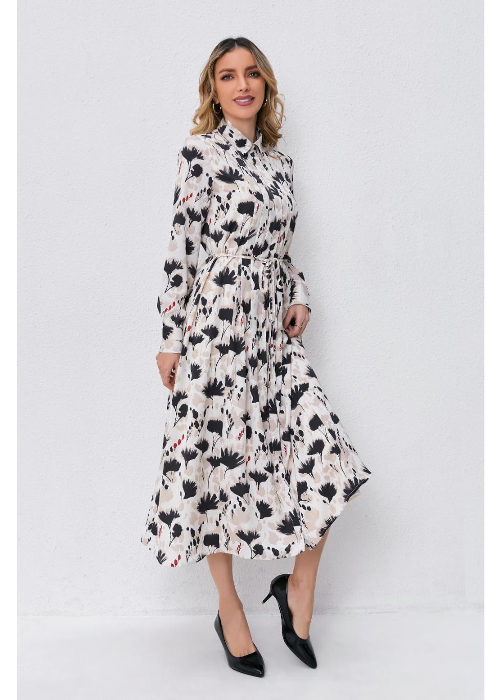 Modest Floral Midi Dress with Light Front Tie Product Image