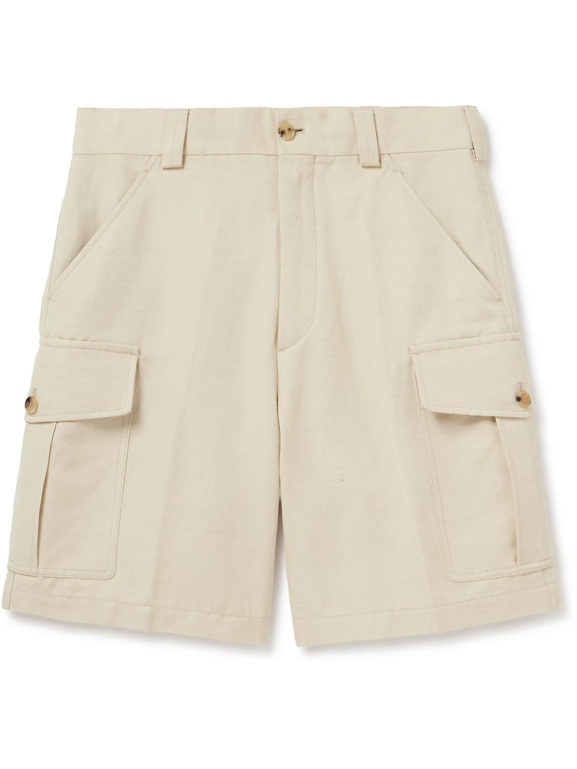 LORO PIANA Bizen Wide-leg Cotton And Linen-blend Canvas Cargo Shorts In Neutrals Product Image