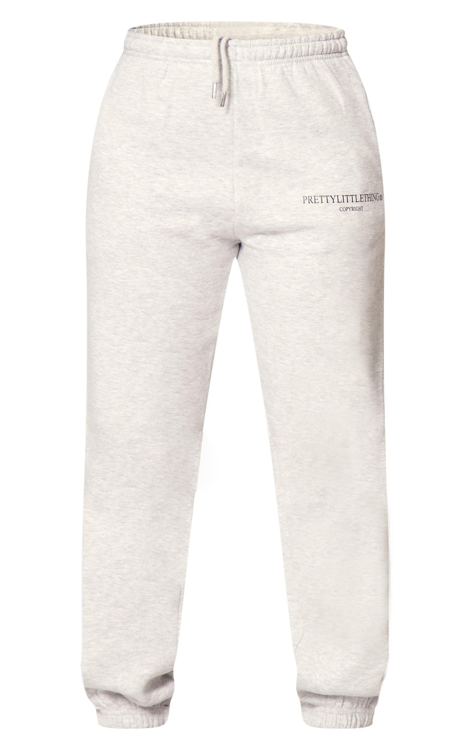 PRETTYLITTLETHING Grey Marl Copy right Graphic Sweatpants Product Image