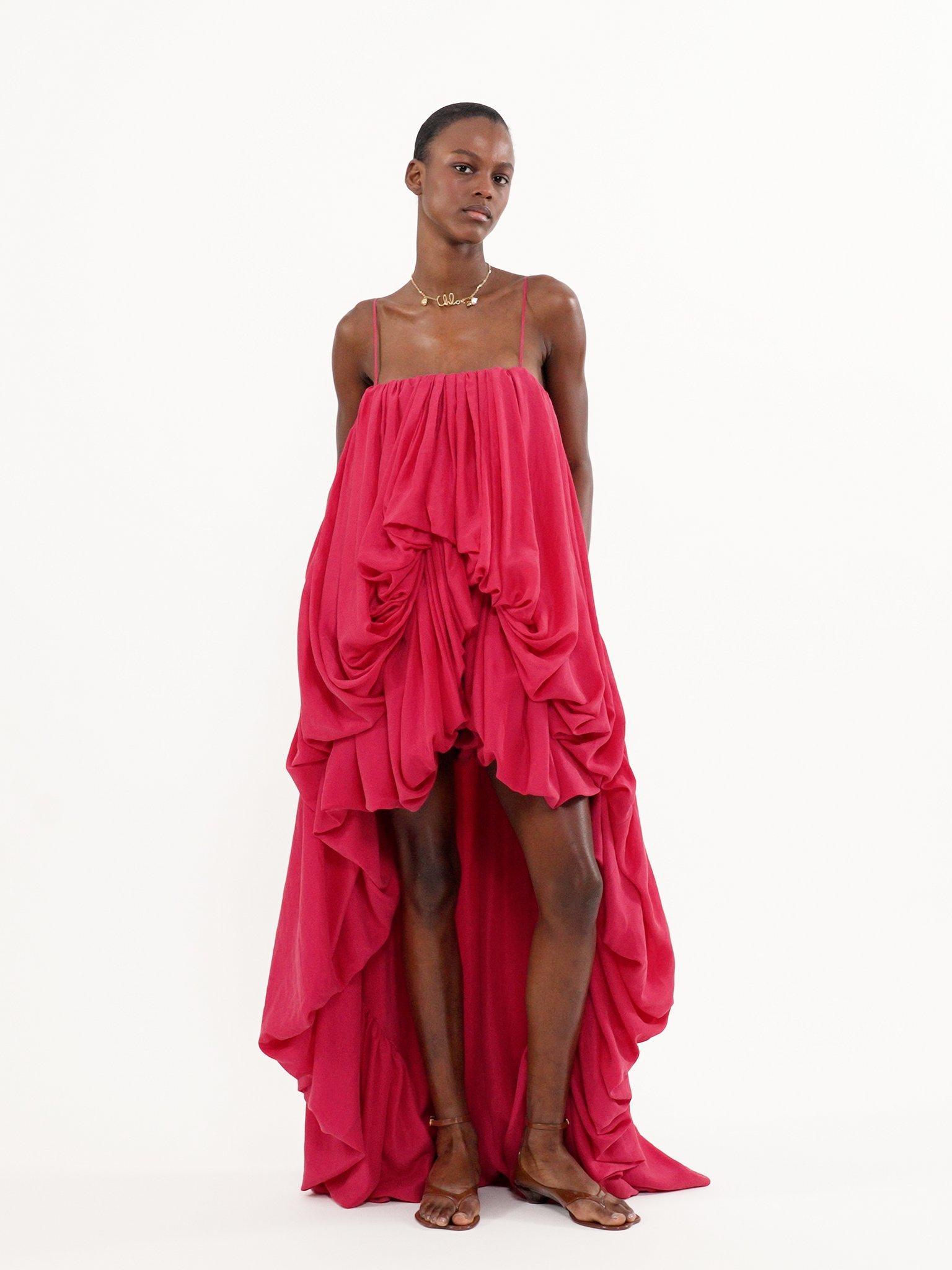 High-low sleeveless jumpsuit in washed silk pongé Product Image
