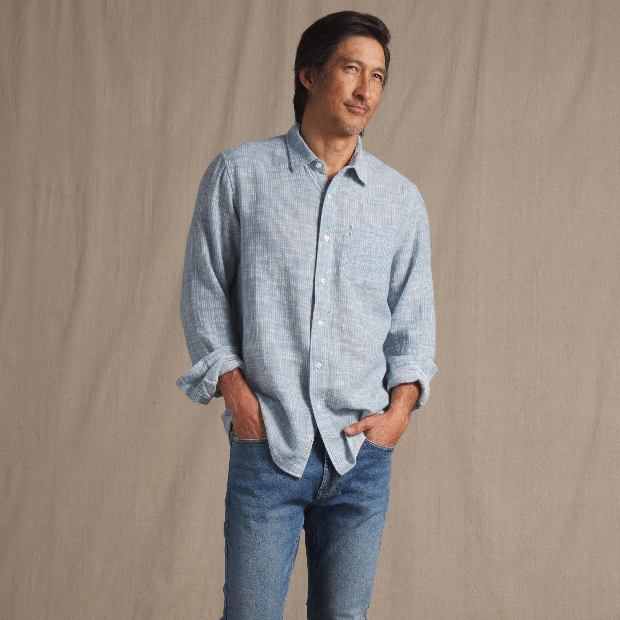 Madras Cottage Loom Chambray Shirt - Blue Chambray Stripe Product Image