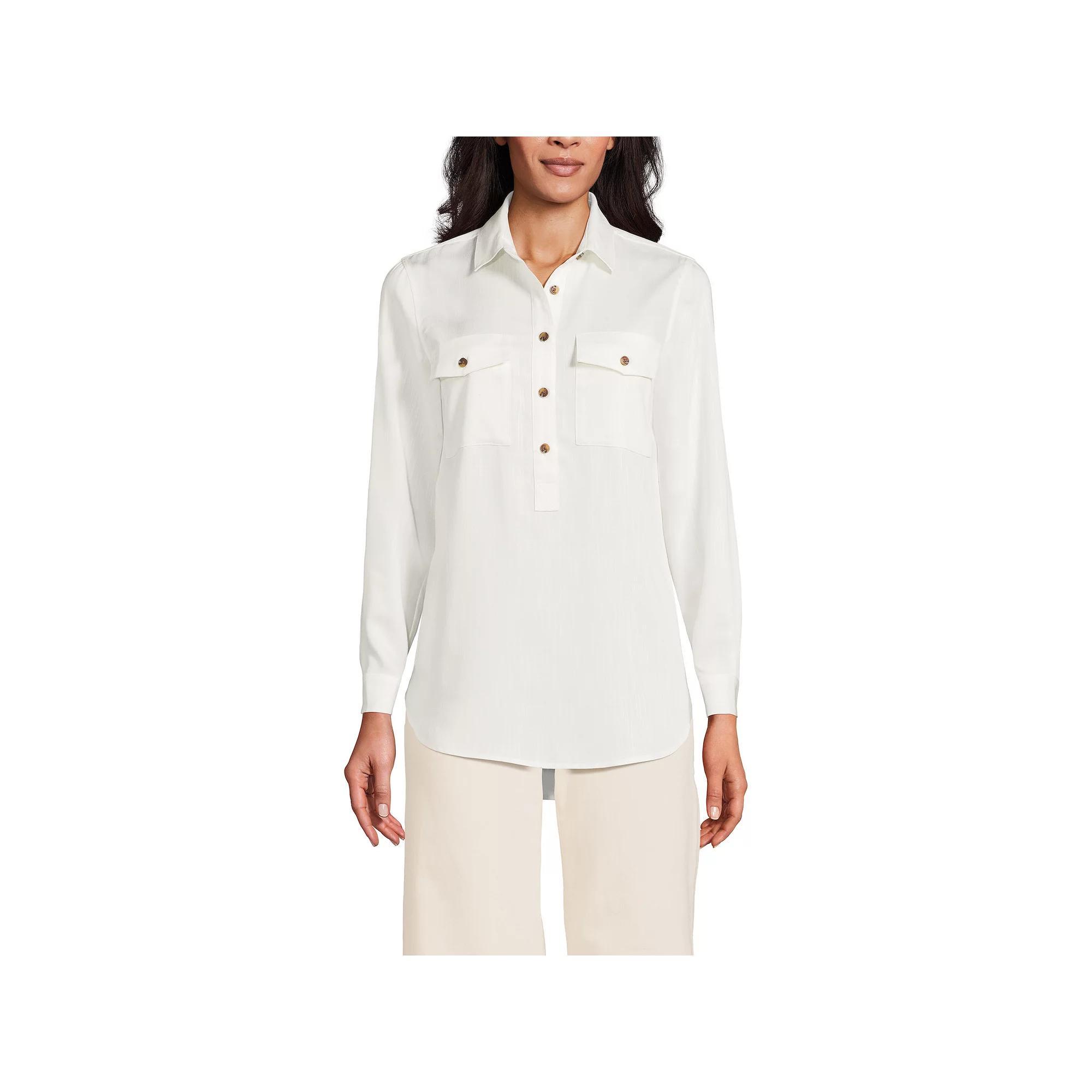 Women's Lands End Popover Top, Size: Medium, Soft Blue Product Image