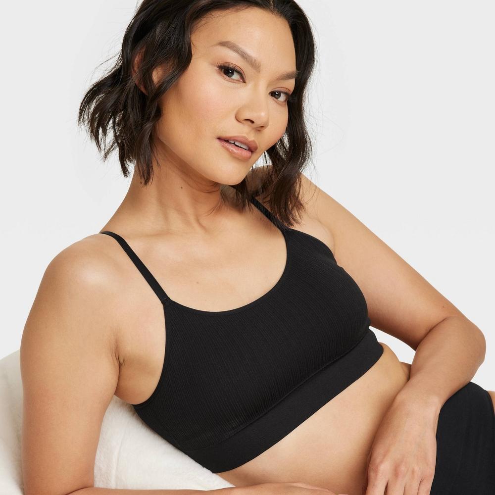 Women's Ribbed Seamless Bralette - Auden™ Black S: Nylon Spandex Blend, Pullover, Removable Cup, Machine Washable Product Image