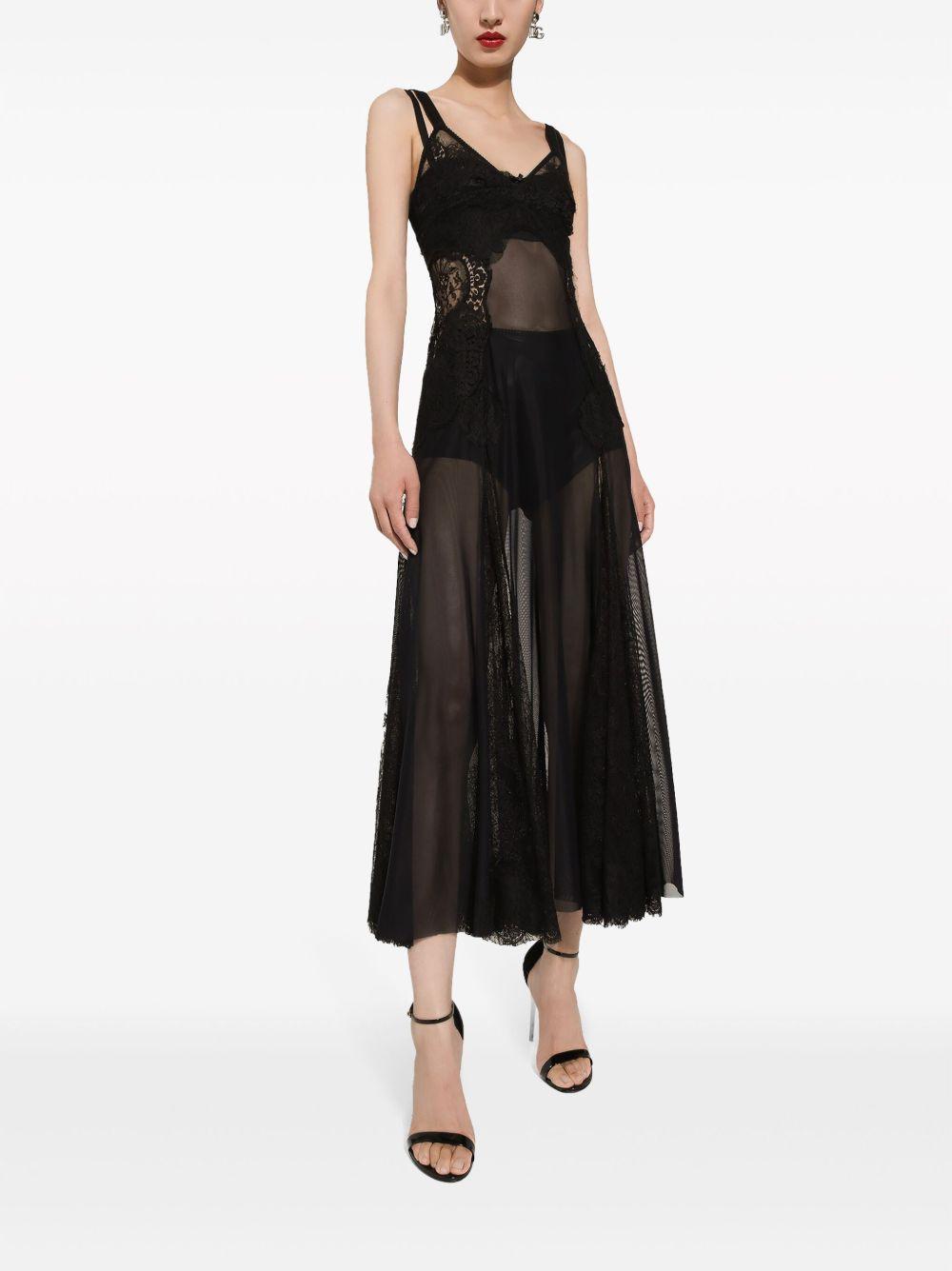 lace-insert flared midi dress Product Image