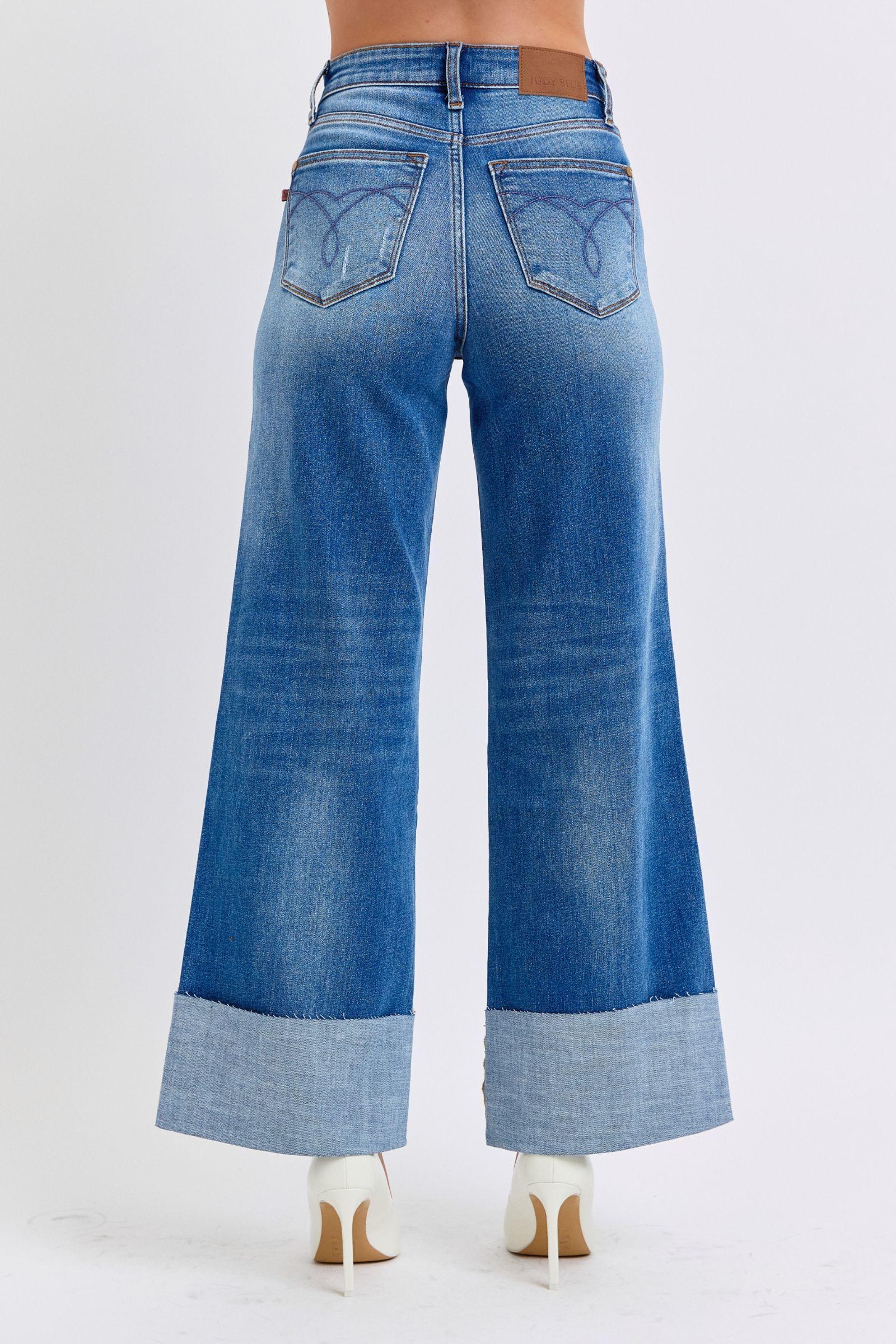 Judy Blue Distressed High Waist Wide Leg Jeans Product Image
