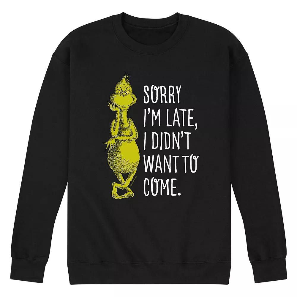 Mens Dr. Seuss Grinch Sorry Im Late Fleece Sweatshirt Product Image