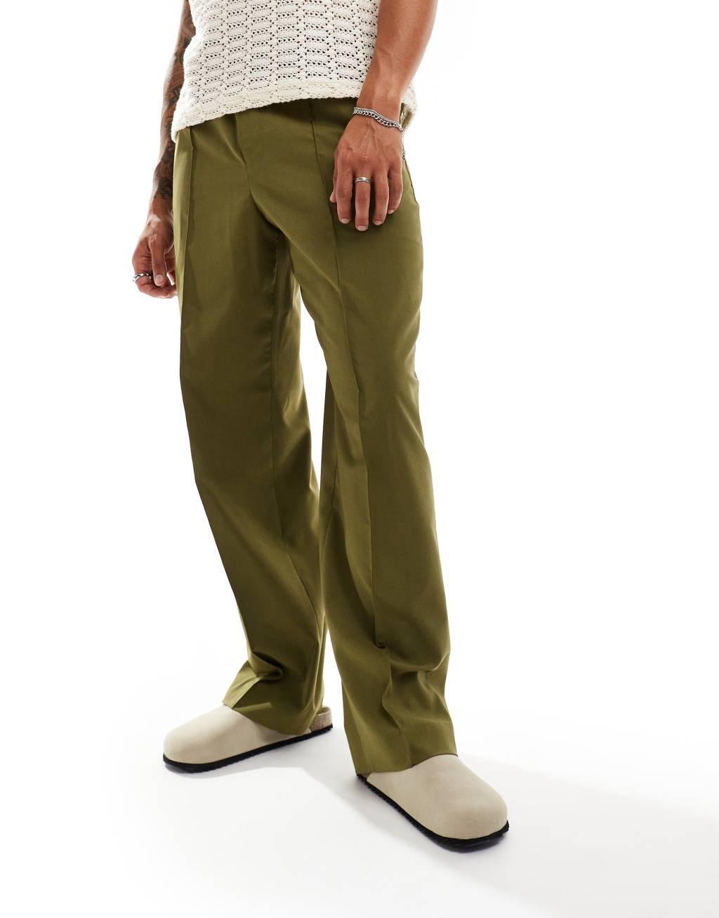 ASOS DESIGN pull on smart wide leg pants in green Product Image