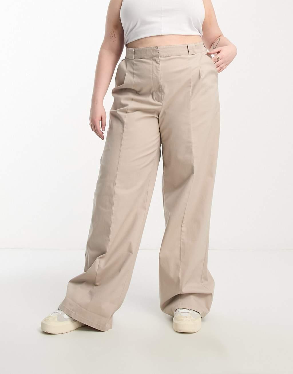 ASOS DESIGN Curve oversized wide leg chino pants in sand Product Image