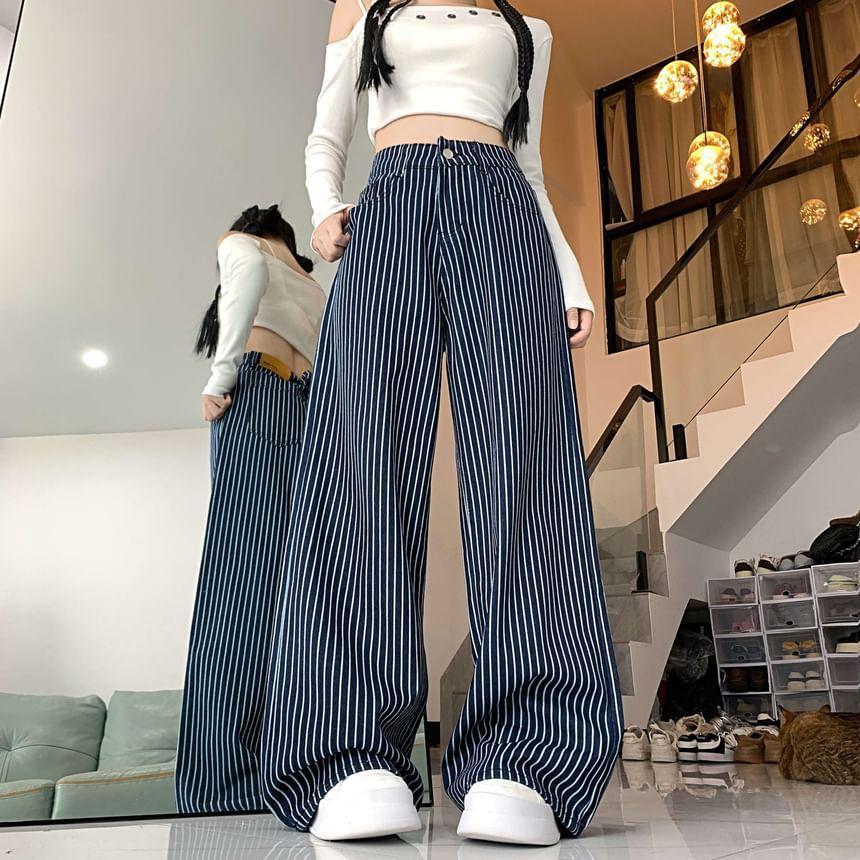 High Rise Striped Wide Leg Jeans Product Image