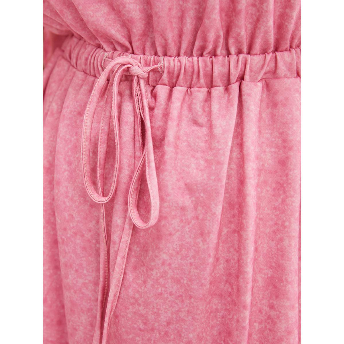 Plus Size Plain Round Neck Pocket Heather Drawstring Dress Watermelon Women Casual Heather Round Neck Short sleeve Curvy Midi Dress BloomChic 10/M Product Image