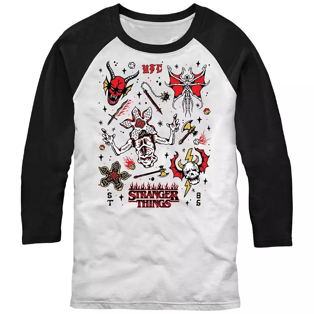 Men's Stranger Things Stranger Flash Sheet Monsters Raglan Graphic Tee, Size: Large, White Black Product Image